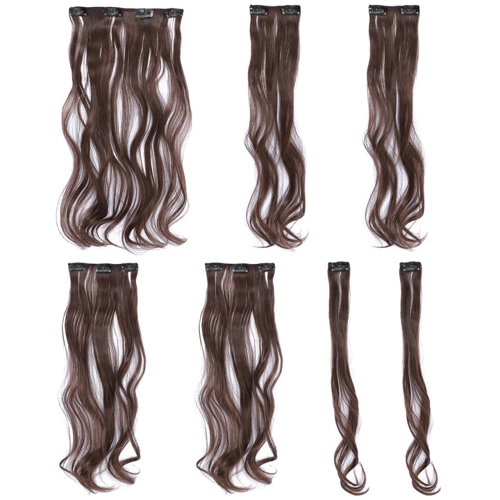 Chestnut Brown-6# : SWACC Women 20 Inches Curly Full Head 7 Separate Pieces Heat Resistance Synthetic Hair Clip in Hair Extensions (Chestnut Brown-6#)