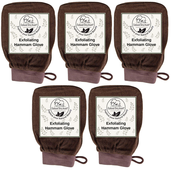 Natural Elephant Exfoliating Hammam Glove - Face and Body Exfoliator Mitt (Chocolate Brown (Pack of 5))