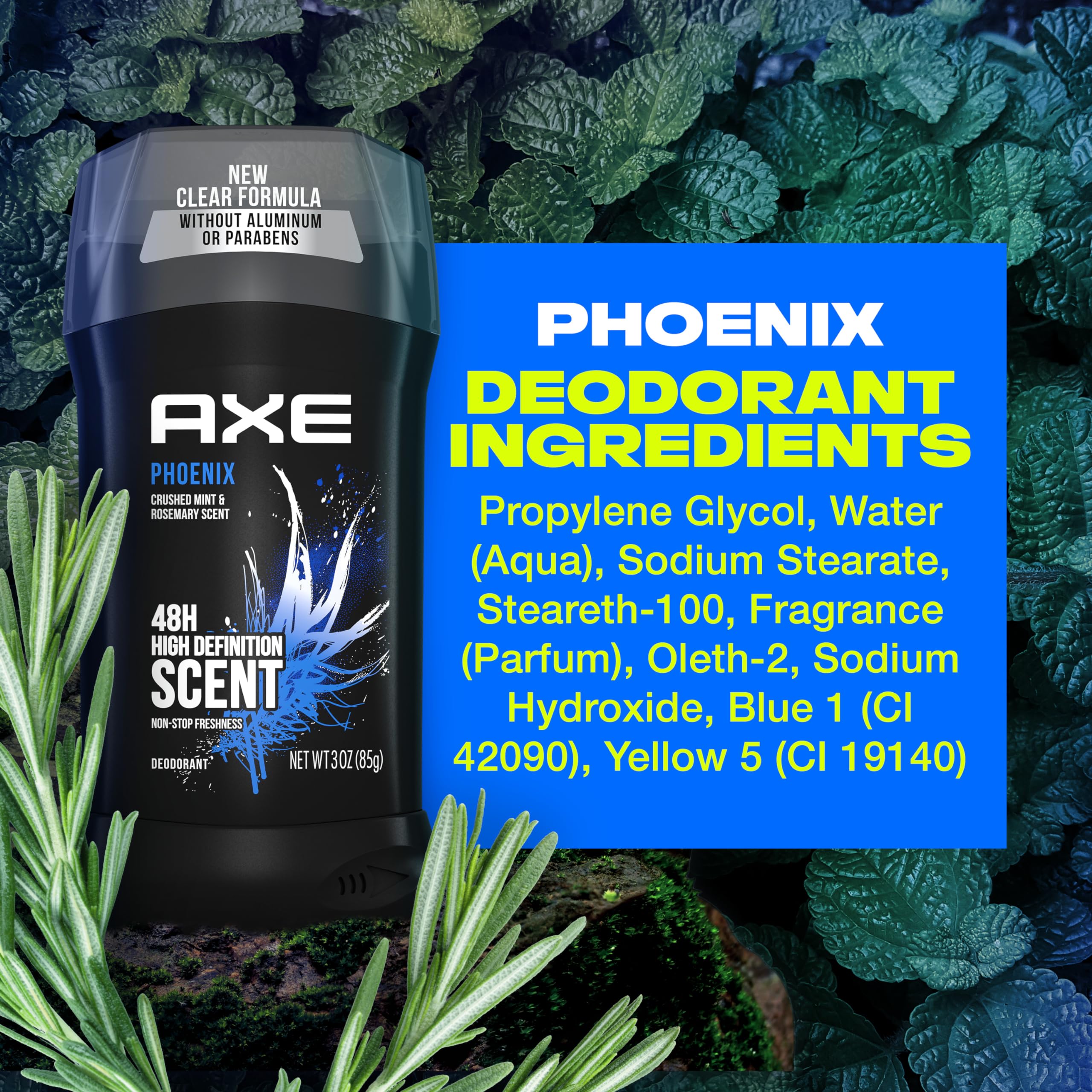 AXE Dual Action Deodorant Stick For Long Lasting Odor Protection, Phoenix Crushed Mint & Rosemary Men's Deo, Aluminum Free 3oz Twin Pack