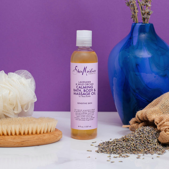 SheaMoisture Bath, Body & Massage Lotion & Oil Moisturizer for Sensitive Skin Lavender Wild Orchid Shea Butter 8 oz