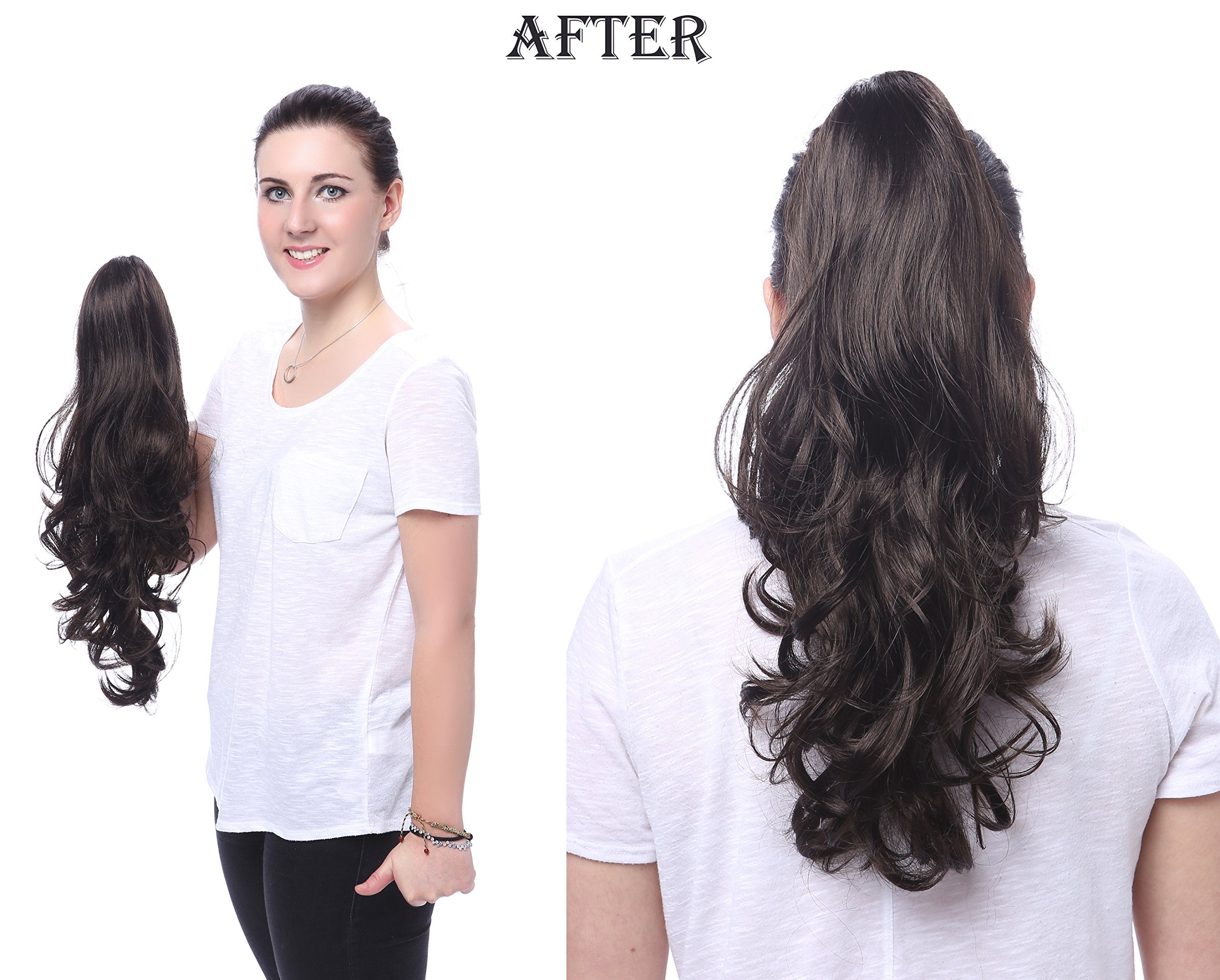 1#-Black : OneDor 20 Curly Synthetic Clip In Claw Drawstring Ponytail Hair Extension Synthetic Hairpiece 190g with a jaw/claw clip (1#-Black)