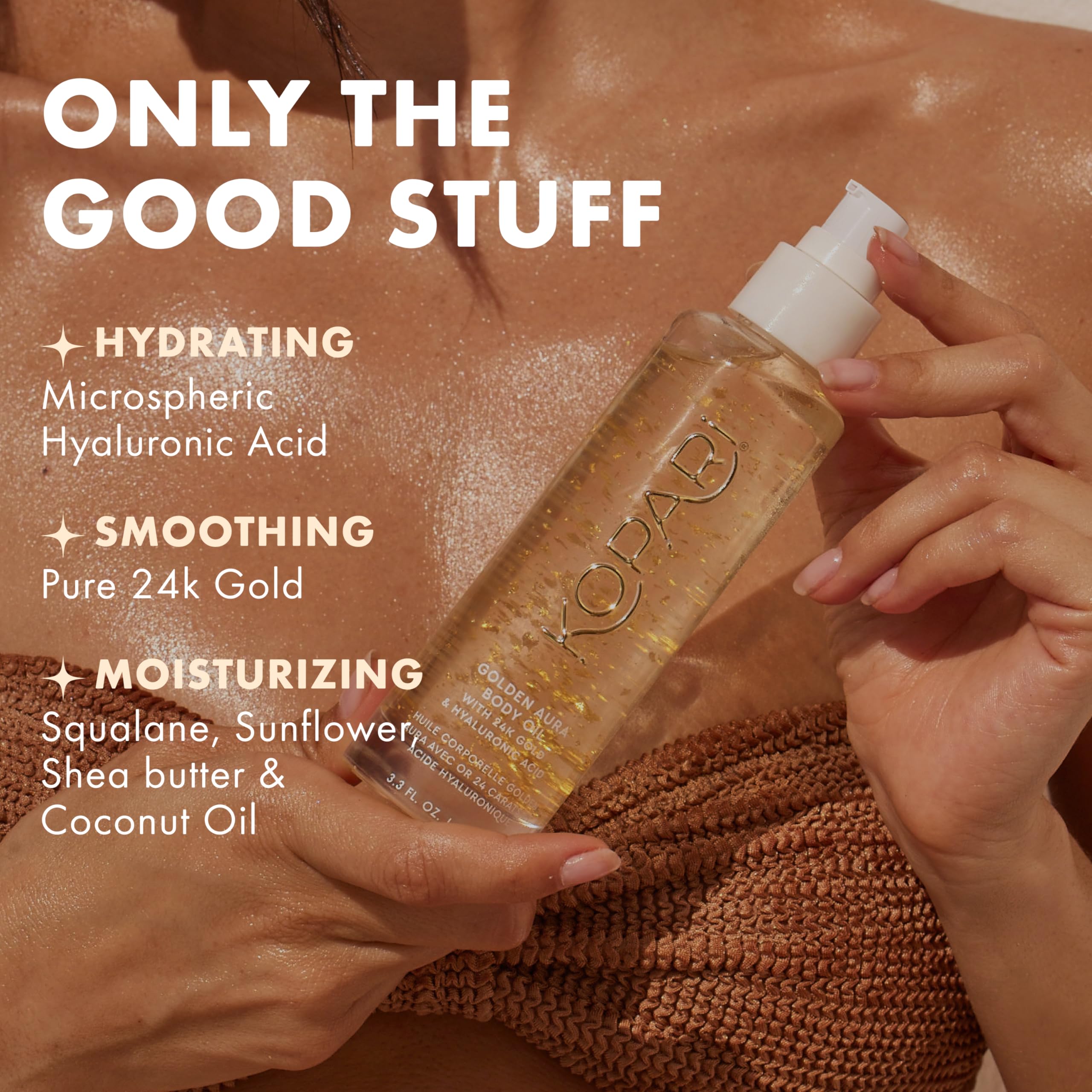 Kopari Golden Aura Body Oil with 24k Gold & Hyaluronic Acid - Hydrating Formula for Glowing Skin 3.3 oz