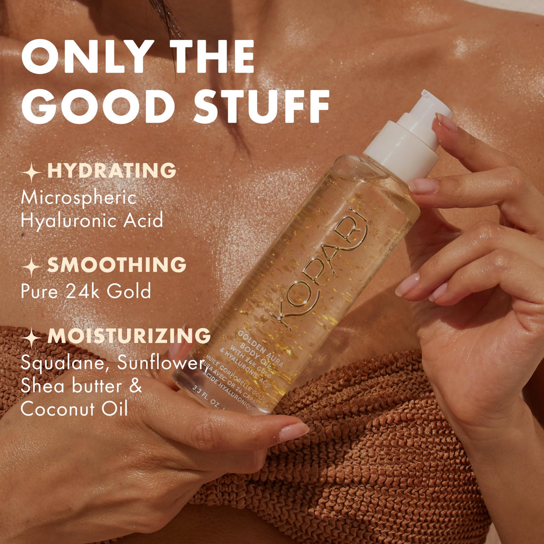 Kopari Golden Aura Body Oil with 24k Gold & Hyaluronic Acid - Hydrating Formula for Glowing Skin 3.3 oz