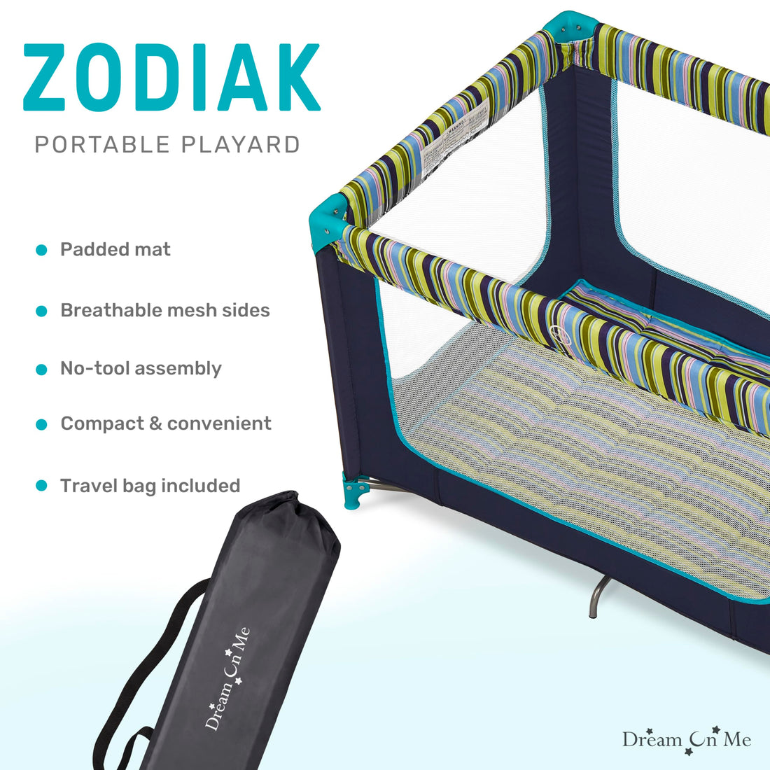 Dream On Me Zodiak Portable Playard in Navy, Lightweight, Packable and Easy Setup Baby Playard, Breathable Mesh Sides and Soft Fabric - Comes with a Removable Padded Mat
