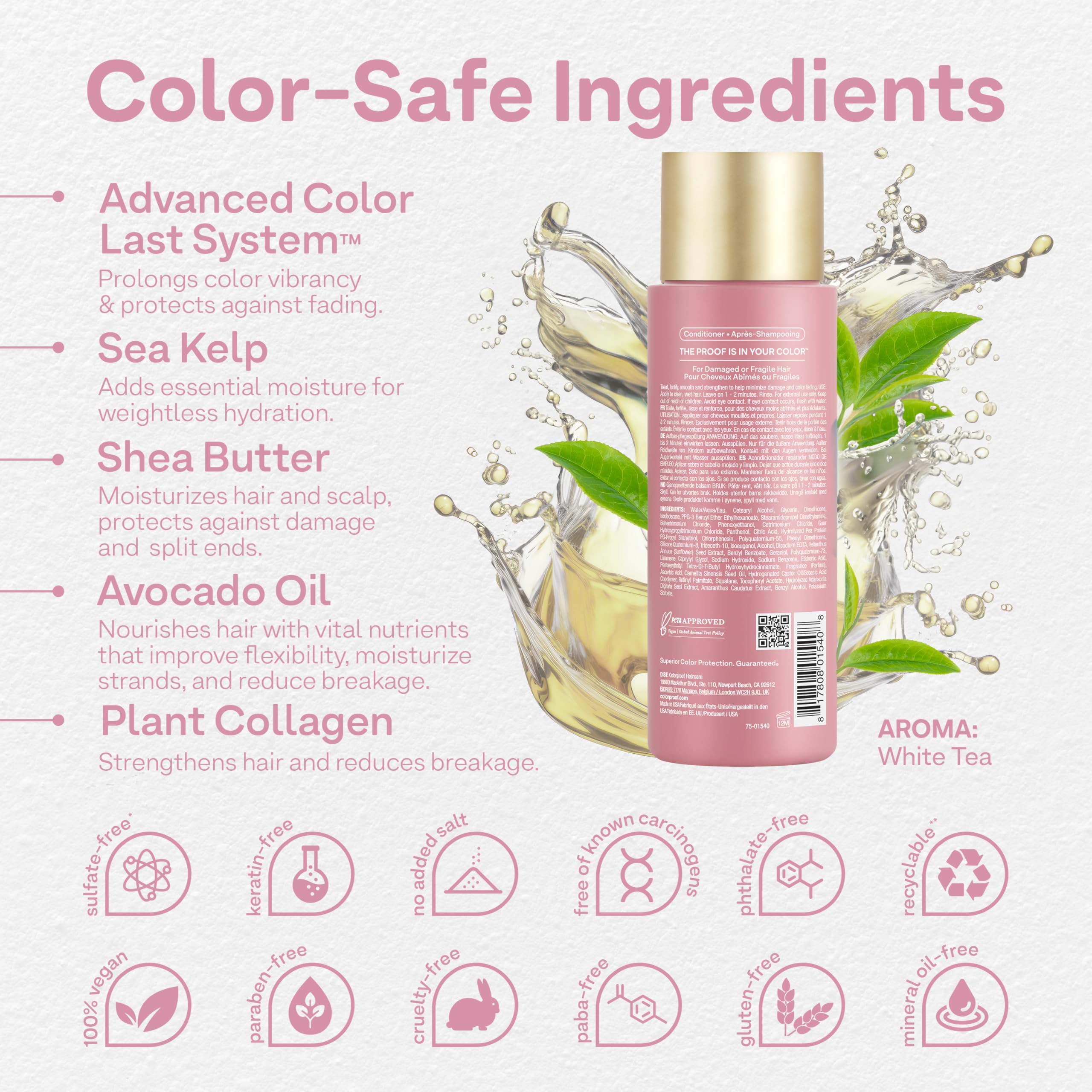 Colorproof Smooth Conditioner 8.5 Fl. Oz. w/White Tea Scent, Hair Smoother for Frizzy Hair, Conditioner for Women and Men w/Color Protection