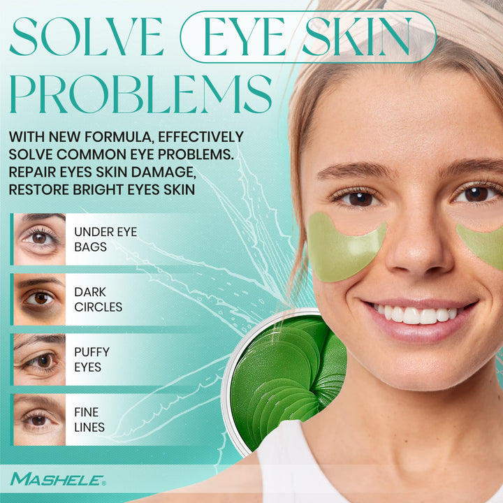 MASHELE Korean 60pcs Aloe Vera Collagen Under Eye Gel Patches Mask, Treatment for Puffy Eyes, Dark Circles, Anti Wrinkle Pads, Moisturizing for Women and Men (60pcs patches aloe vera)