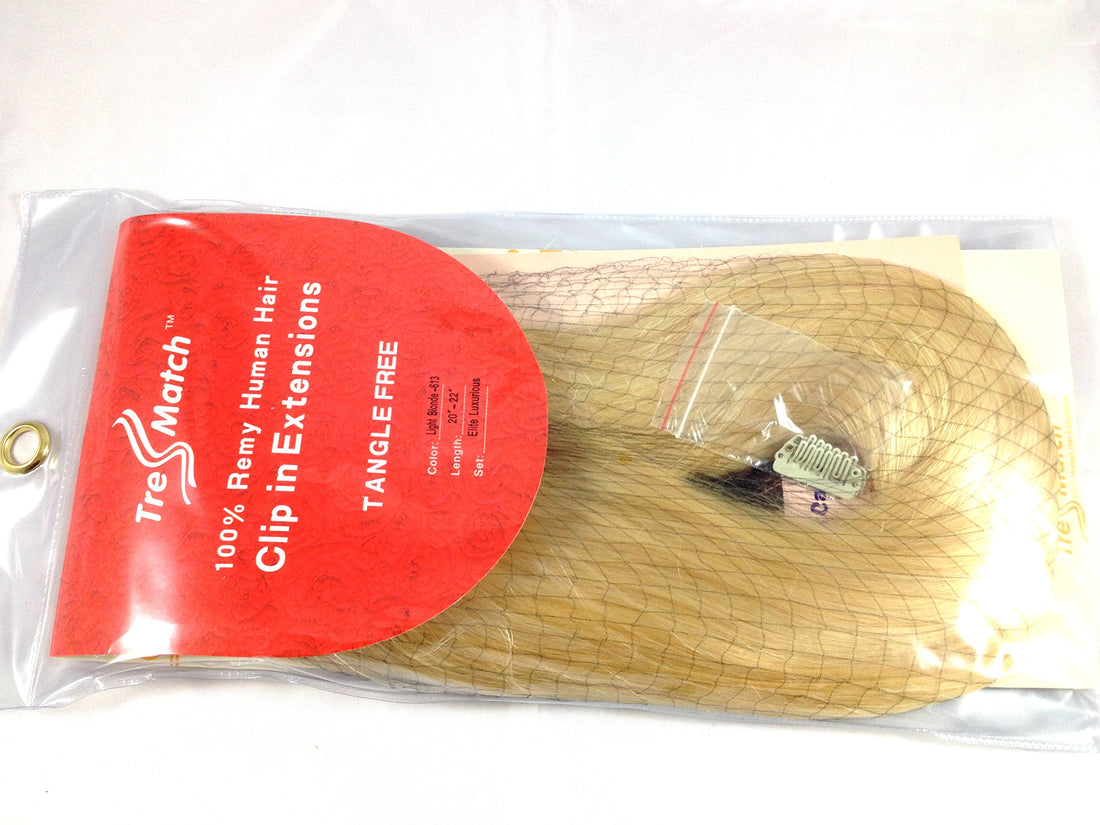 Tressmatch Thick To Ends 20 22 Remy (Remi) Human Hair Clip In Extensions Bleach/Light Blonde (Color #613) 10 Pieces Thick To Ends Full Head Luxury [Set Weight:5.3oz/150grams)