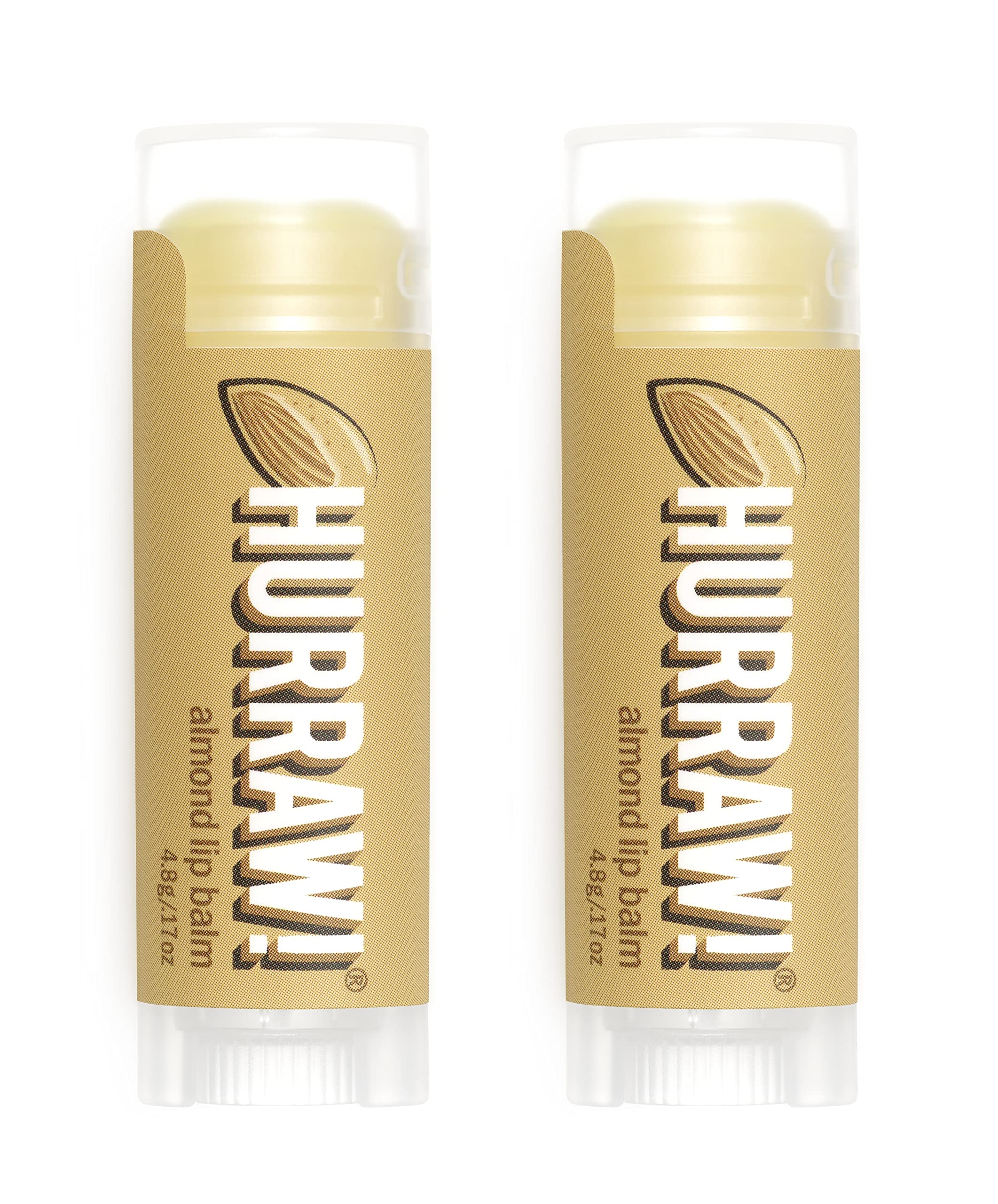Hurraw! Almond Lip Balm, 2 Pack: Organic, Certified Vegan, Cruelty and Gluten Free. Non-GMO, 100% Natural Ingredients. Bee, Shea, Soy and Palm Free. Made in USA