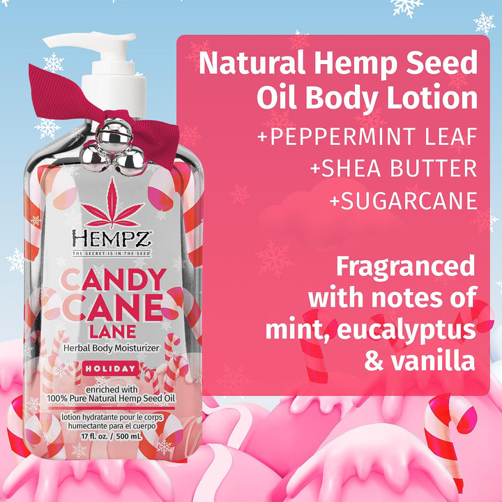 Hempz Limited Edition Peppermint Candy Cane Herbal Body Lotion Moisturizer (17 Oz) – Holiday Body Lotion for Women or Men with Dry Skin - Hydrating Moisturizer for Daily Radiance