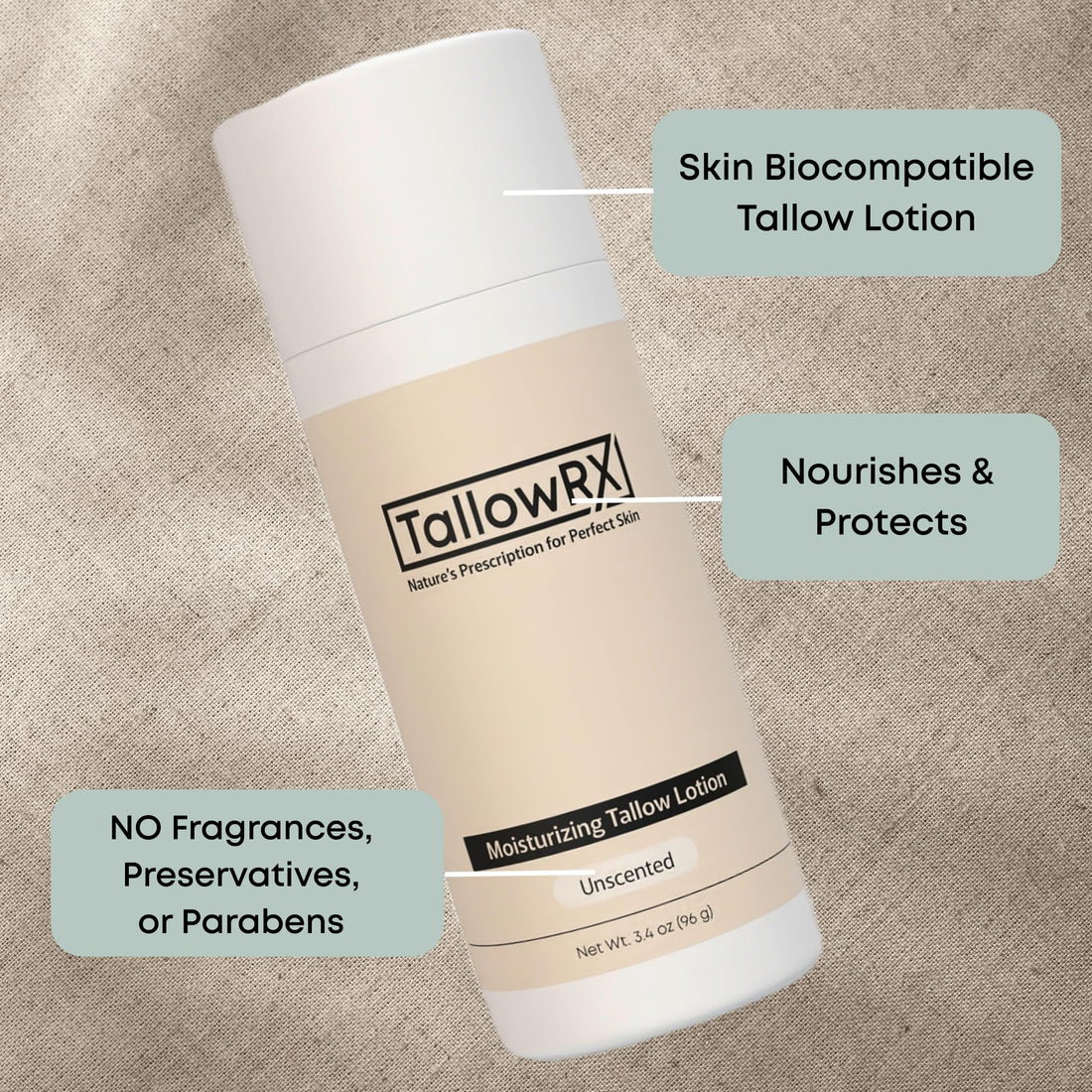 TALLOWRX Whipped Tallow Lotion – Deep Moisture for Face & Body – Organic, Grass-Fed Tallow with Aloe & Vitamin E – Non-Greasy Hydration – (3.4 oz, Unscented)