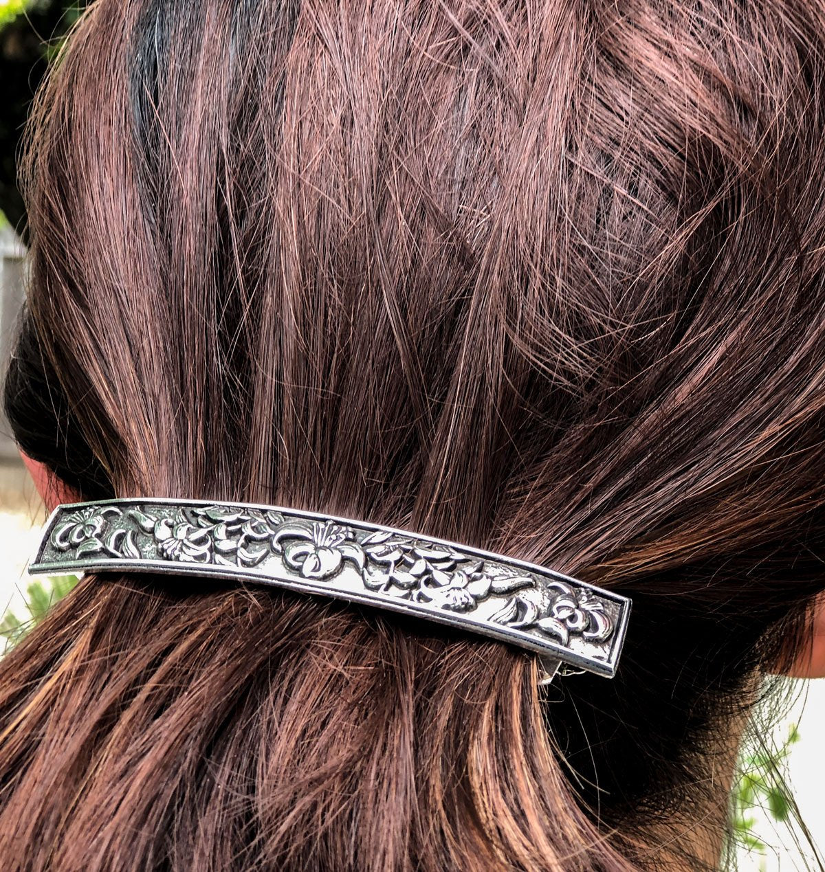 Lily Hair Clip - Large Hand Crafted Metal Barrette Made in the USA with imported French Clips By Oberon Design