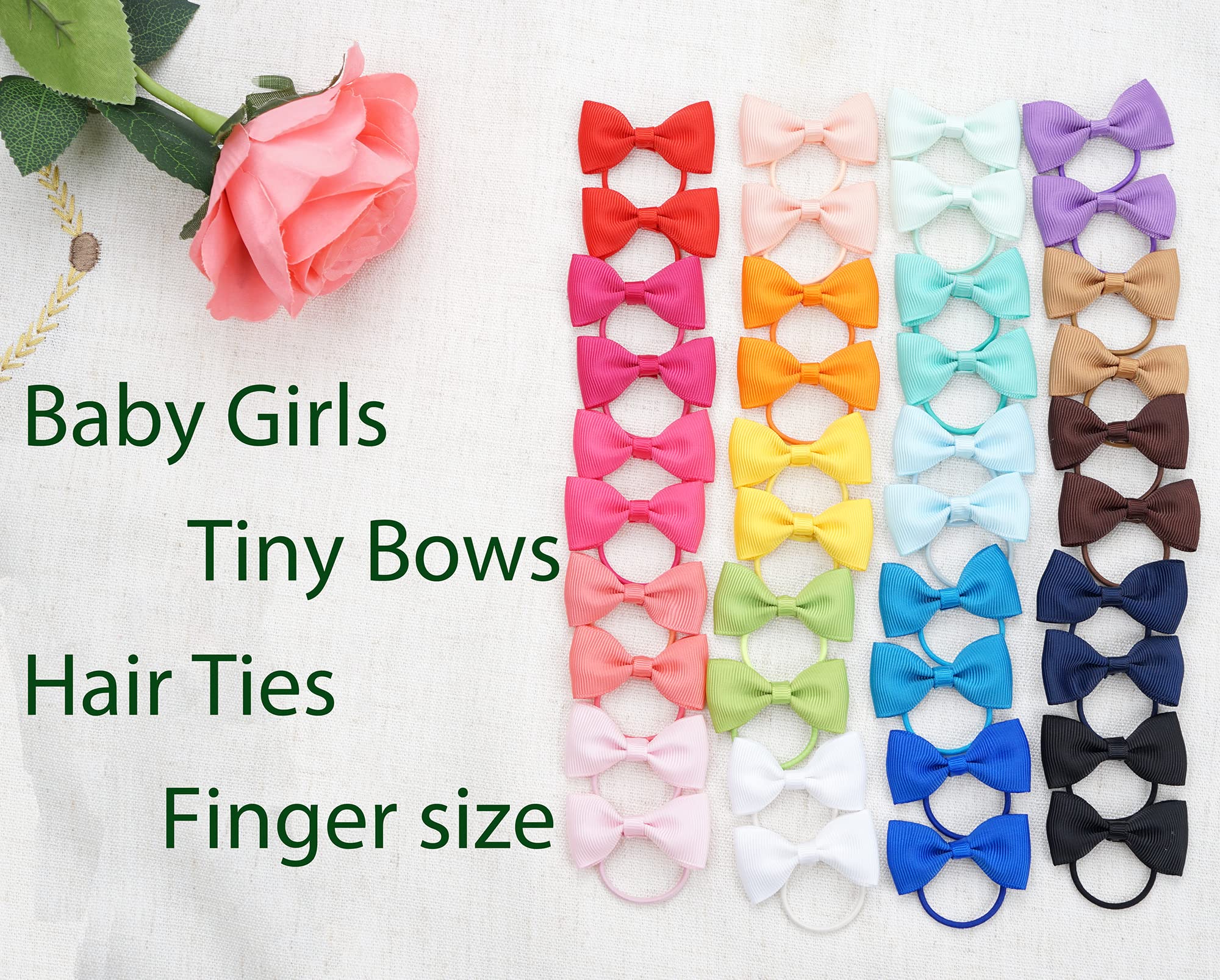 40Pcs 2 Inches Baby Bows Hair Ties Mini Boutique Hair Bows Durable Elastic Rubber Ribbon Hair Band Accessories for Toddlers Infants Kids Under 2 Years Old
