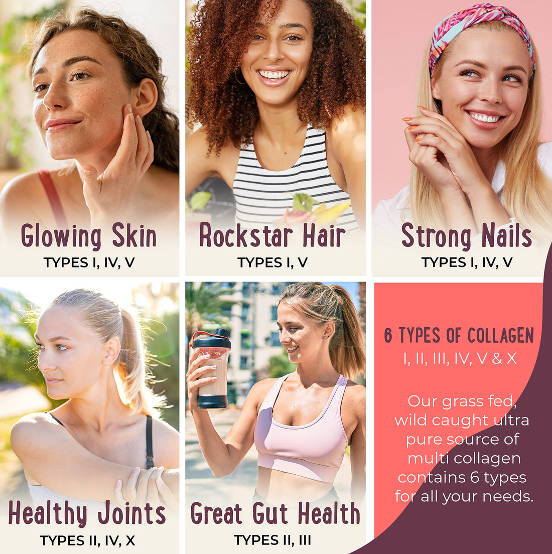 Multi Collagen Protein Powder Value Pack (100 Servings) - Unflavored & Hydrolyzed with 6 Types (1, 2, 3, 4, 5 & 10) - Pure Collagen Peptides for Women - Grass Fed Beef, Wild Fish & USA Eggshell