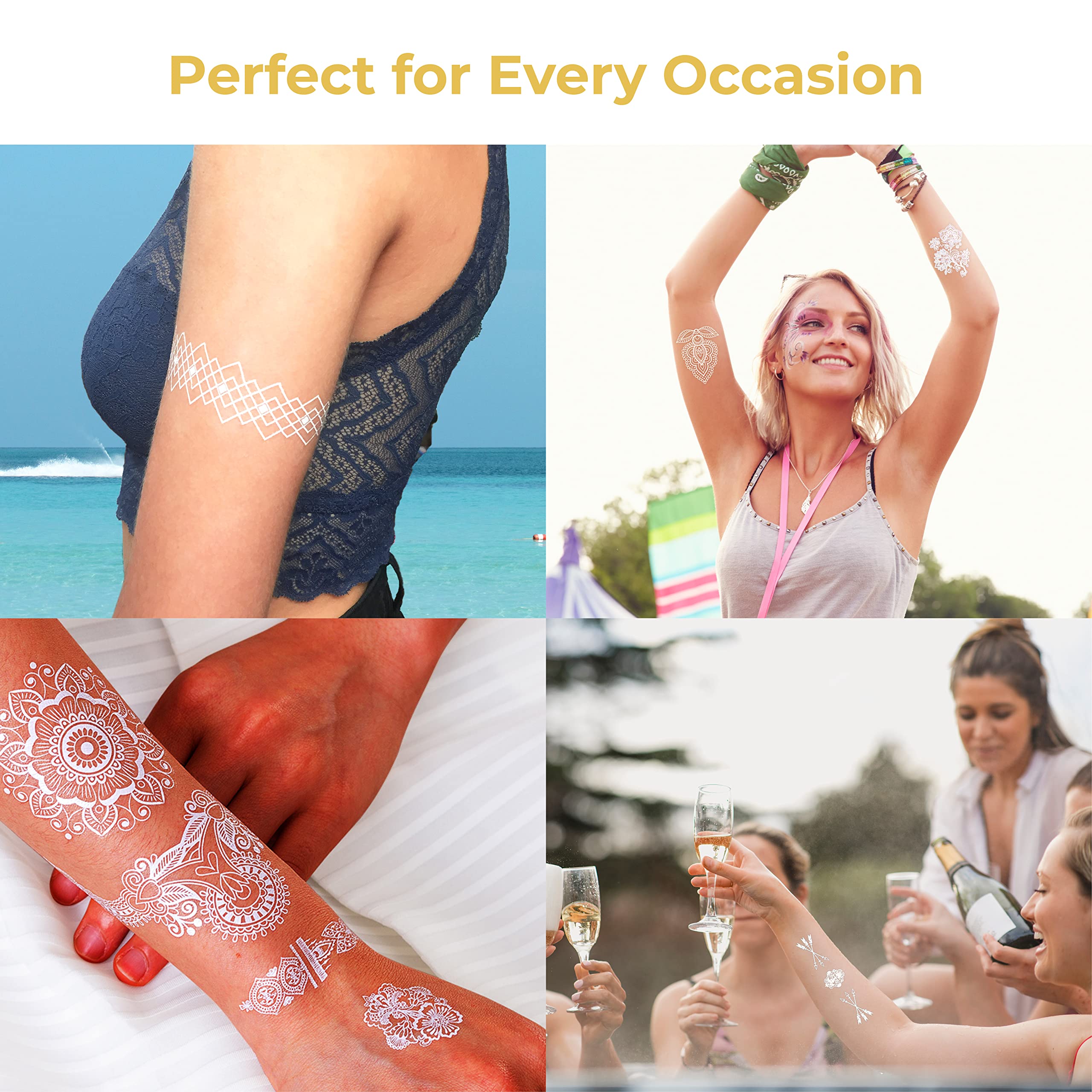 White Temporary Tattoos for Women Teens Girls - 9 Sheets Henna White Lace Fake Tattoos - Tattoo Designs Jewelry Tattoos - 100+ White Flash Fake Waterproof Tattoo Stickers