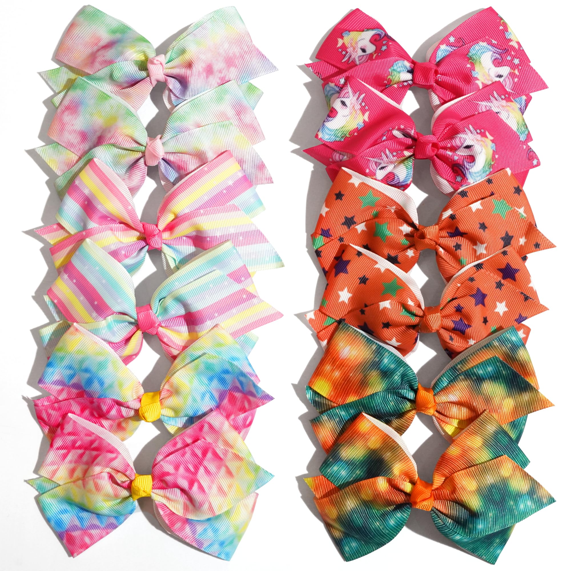 24PCS 4.5Inch Bows for Girls Boutique Grosgrain Ribbon Rainbow Hair Bow Alligator Hair Clips Pigtail Bows Unicorn Hair Clips for Baby Girls Toddler Kids Children Teens in Pairs…