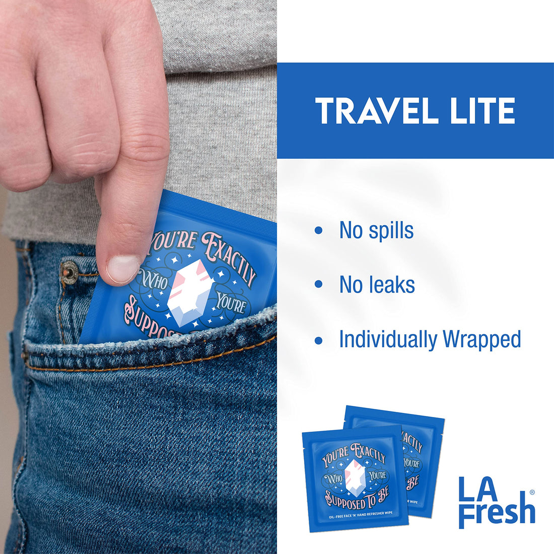 LA Fresh Oil Free 99.25% Natural Face and Hand Refreshing Wipes for travel or everyday in your purse, individually sealed wrapper, With Natural Japanese Yuzu Scent - Pack of 50