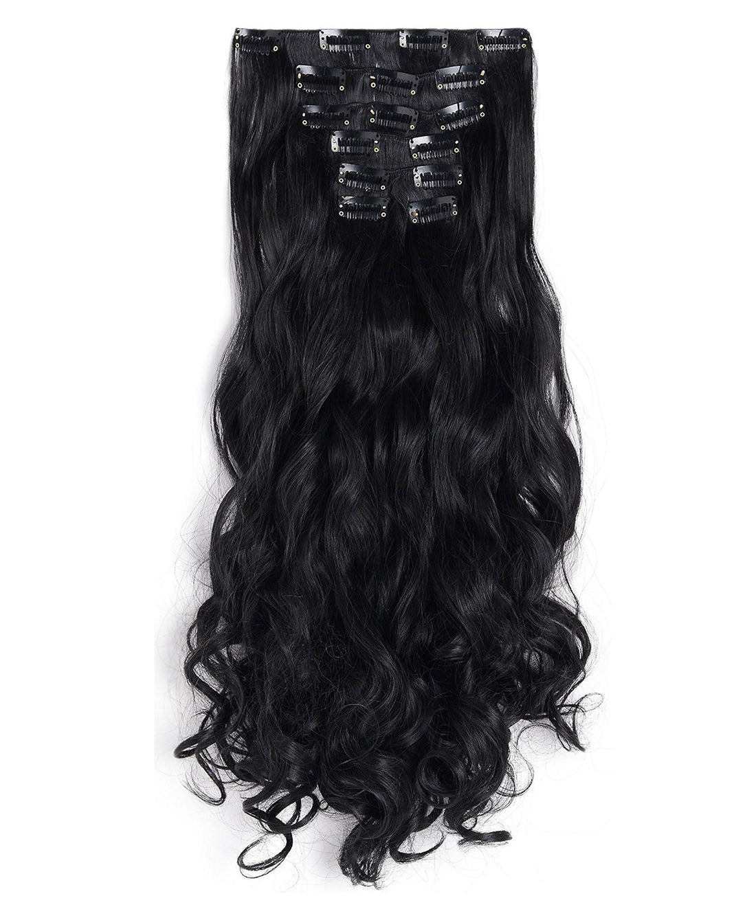 Onedor Curly Full Head Clip In Synthetic Hair Extensions 140G 1B-Off Black, 7 Piece
