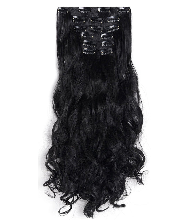 Onedor Curly Full Head Clip In Synthetic Hair Extensions 140G 1B-Off Black, 7 Piece