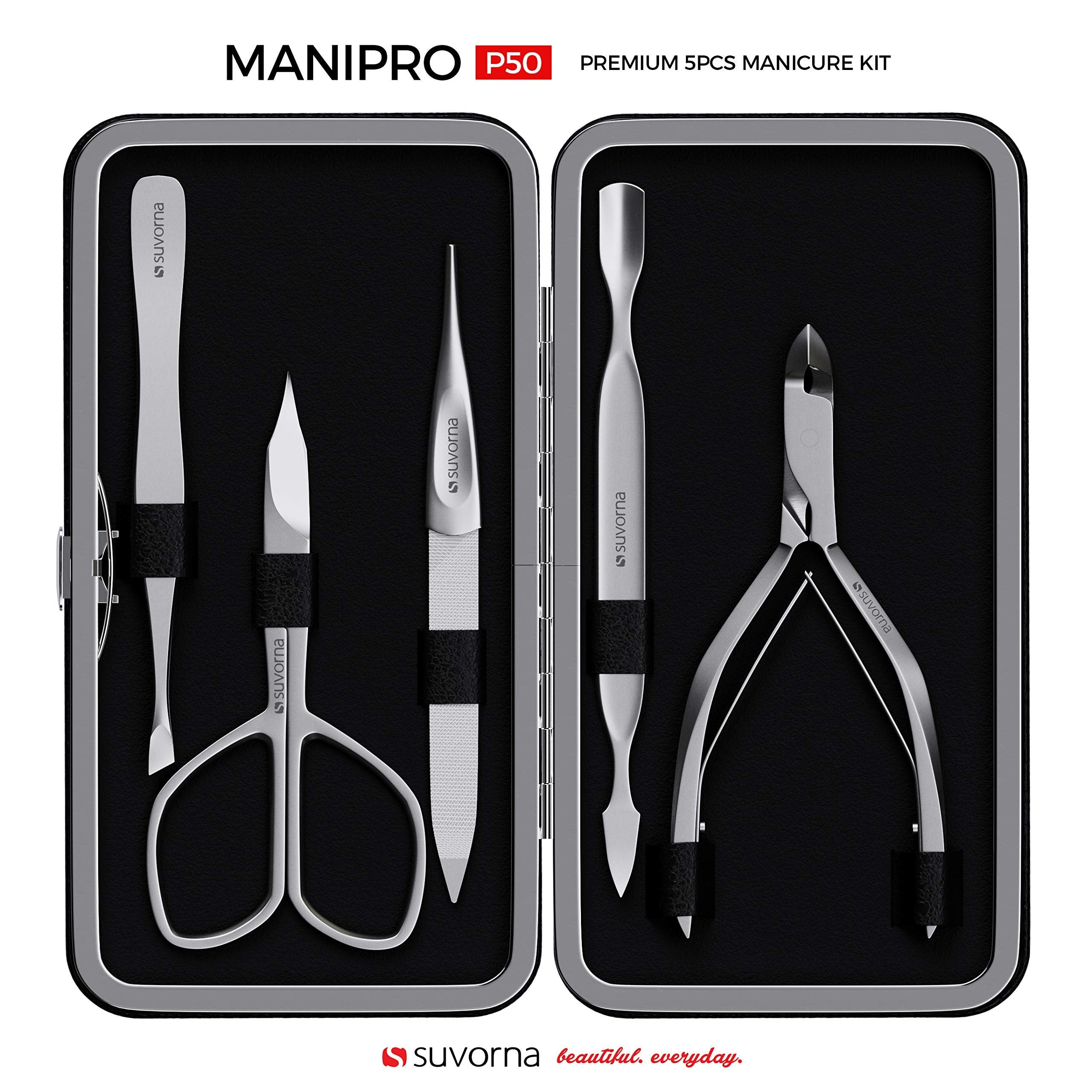 Black : Suvorna Manipro p50 Premium Manicure Kit 5 Pieces (Black)