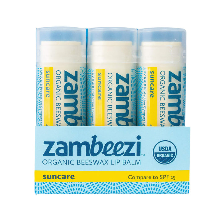 Zambeezi Organic Lip Beeswax Balm- 3 Pk (Suncare with Zinc Oxide, 3-Pk)