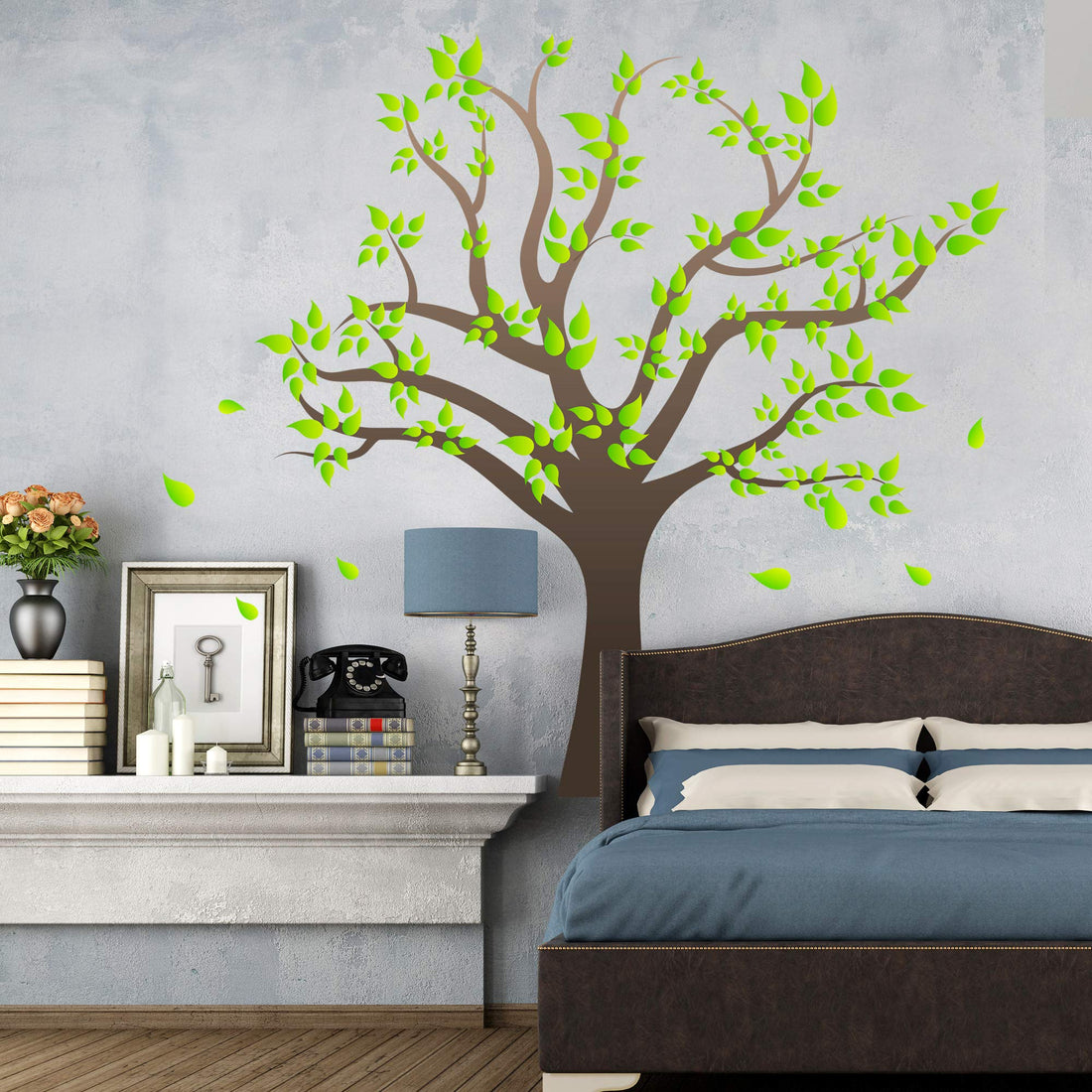 RW-1080 3D Green Tree Wall Stickers Family Photo Tree Wall Decal Removable Peel and Stick DIY Art Wallpaper for Kids Girls Babys Bedroom Bathroom Living Room Nursery Offices