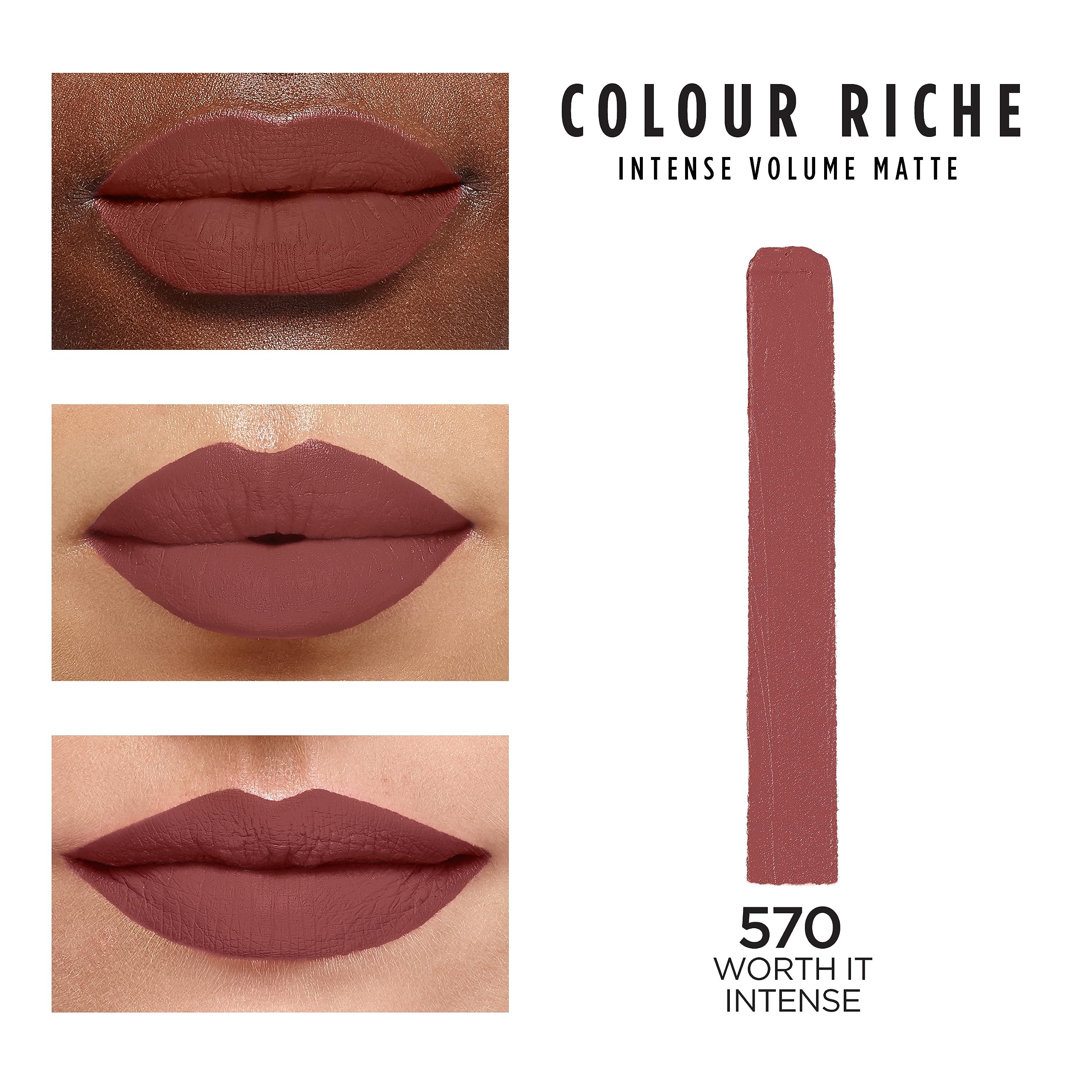 L'Oreal Paris Colour Riche Intense Volume Matte Lipstick, Lip Makeup Infused with Hyaluronic Acid for up to 16HR Wear, Worth It Intense, 0.06 Oz