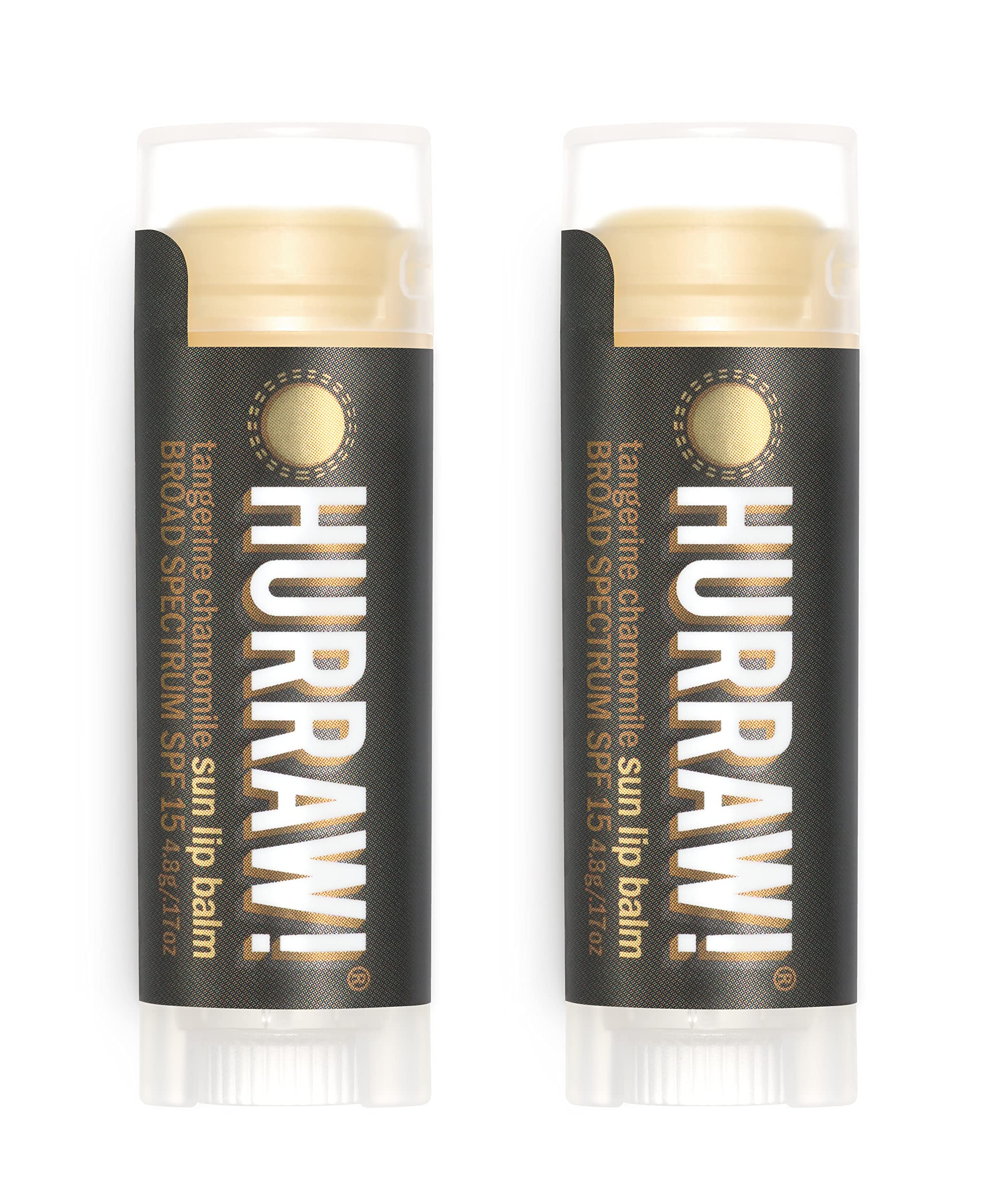 Hurraw! Sun Lip Balm (Zinc Oxide Protection, Broad Spectrum SPF 15, Tangerine, Chamomile), 2 Pack: Organic, Certified Vegan, Gluten Free. Non-GMO, All-Natural. Bee, Shea, Soy & Palm Free. Made in USA