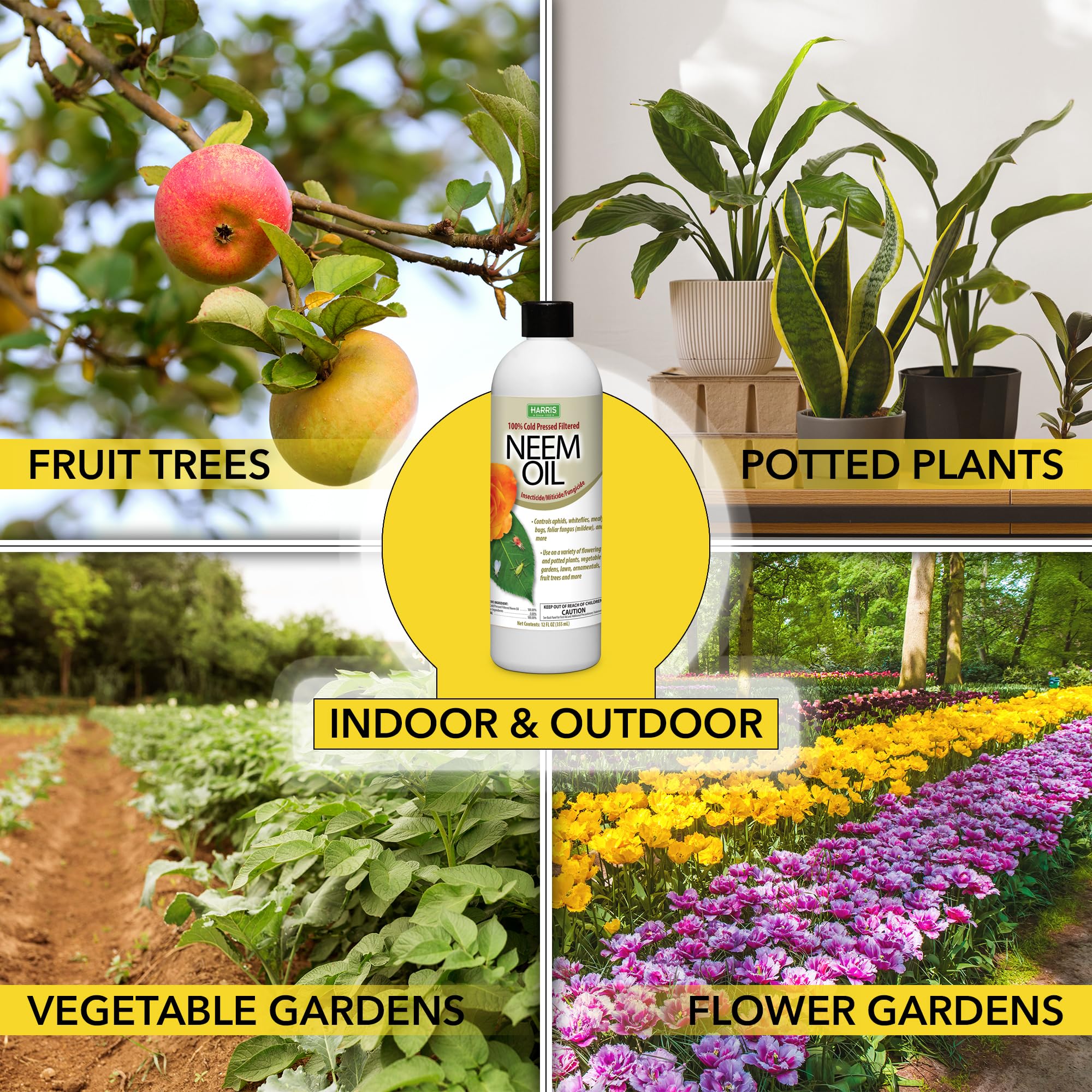 Harris Neem Oil, 100% Cold Pressed and Unrefined for Plants, Skin & Hair, 12oz Cosmetic Grade