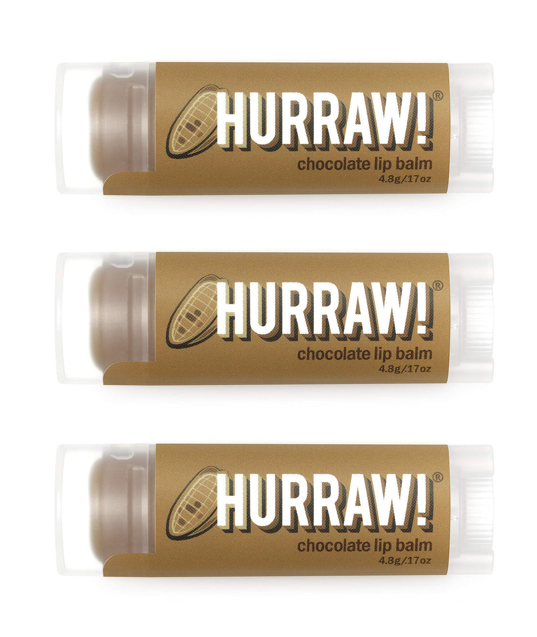 Hurraw! Chocolate Lip Balm, 3 Pack: Organic, Certified Vegan, Cruelty and Gluten Free. Non-GMO, 100% Natural Ingredients. Bee, Shea, Soy and Palm Free. Made in USA