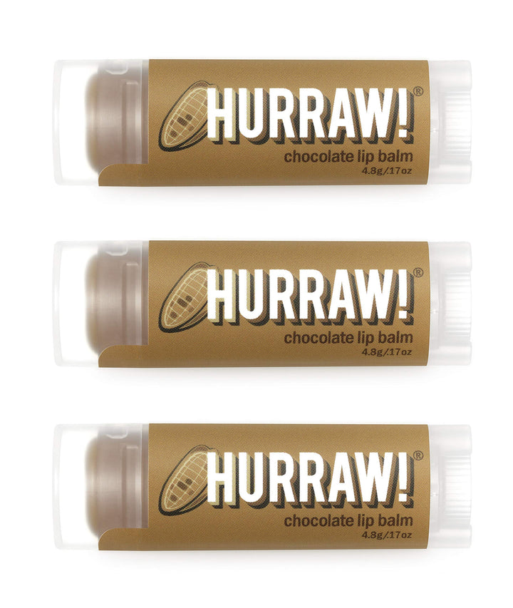 Hurraw! Chocolate Lip Balm, 3 Pack: Organic, Certified Vegan, Cruelty and Gluten Free. Non-GMO, 100% Natural Ingredients. Bee, Shea, Soy and Palm Free. Made in USA