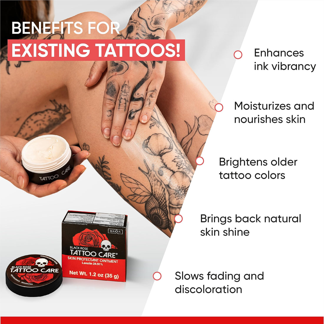 Tattoo Aftercare - Ointment for After Tattoo Process - Natural Ingredients - Promotes Healing, Protects, Moisturizes, Reduces Redness - Highlights Tattoo Colors - Not Butter or Oil-based - 1.23 oz