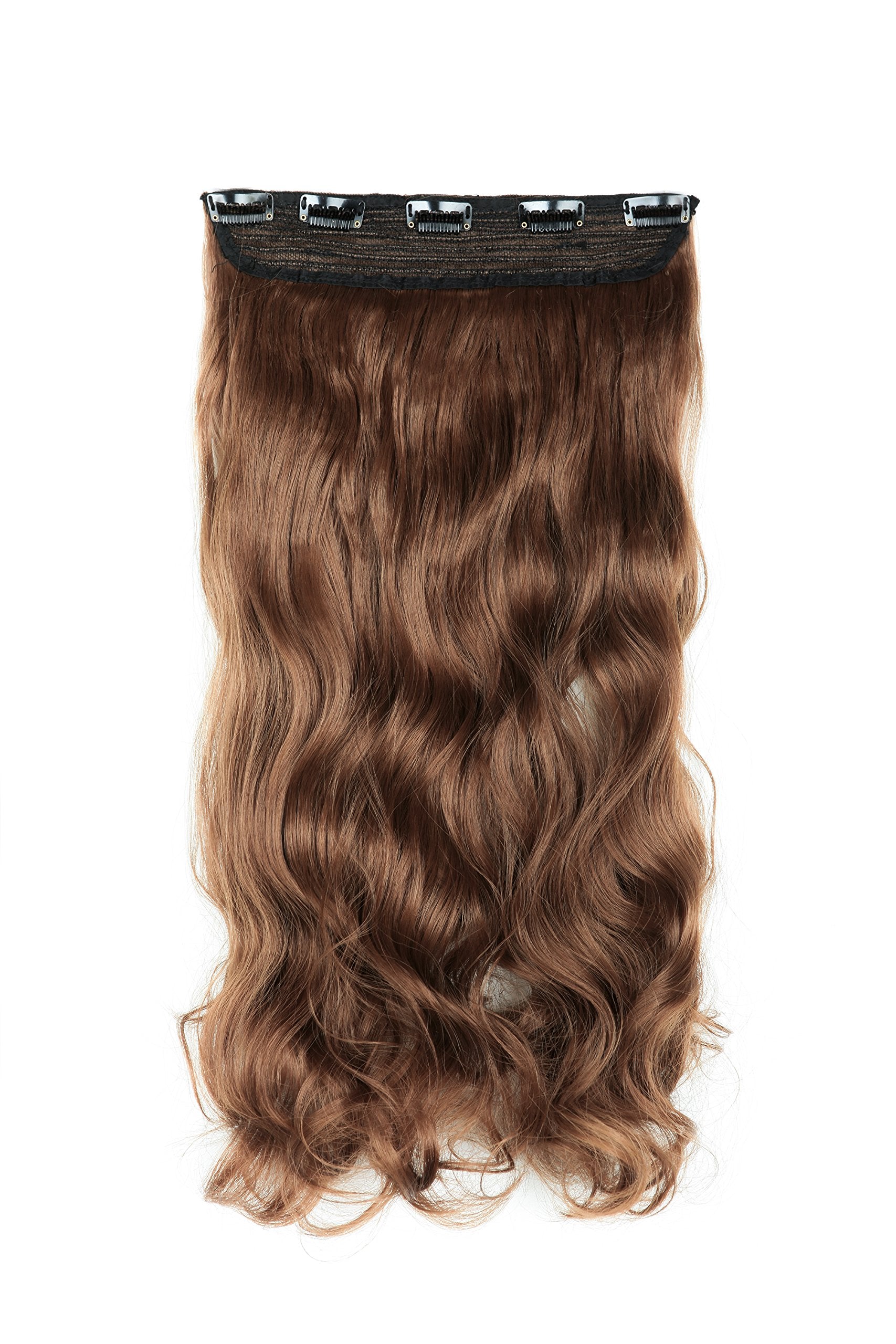SWACC 20 Women 3/4 Full Head Instant One Piece Curly Body Wave Heat Resistance Synthetic Clip in Hair Extension (Dirty Brown-12#)