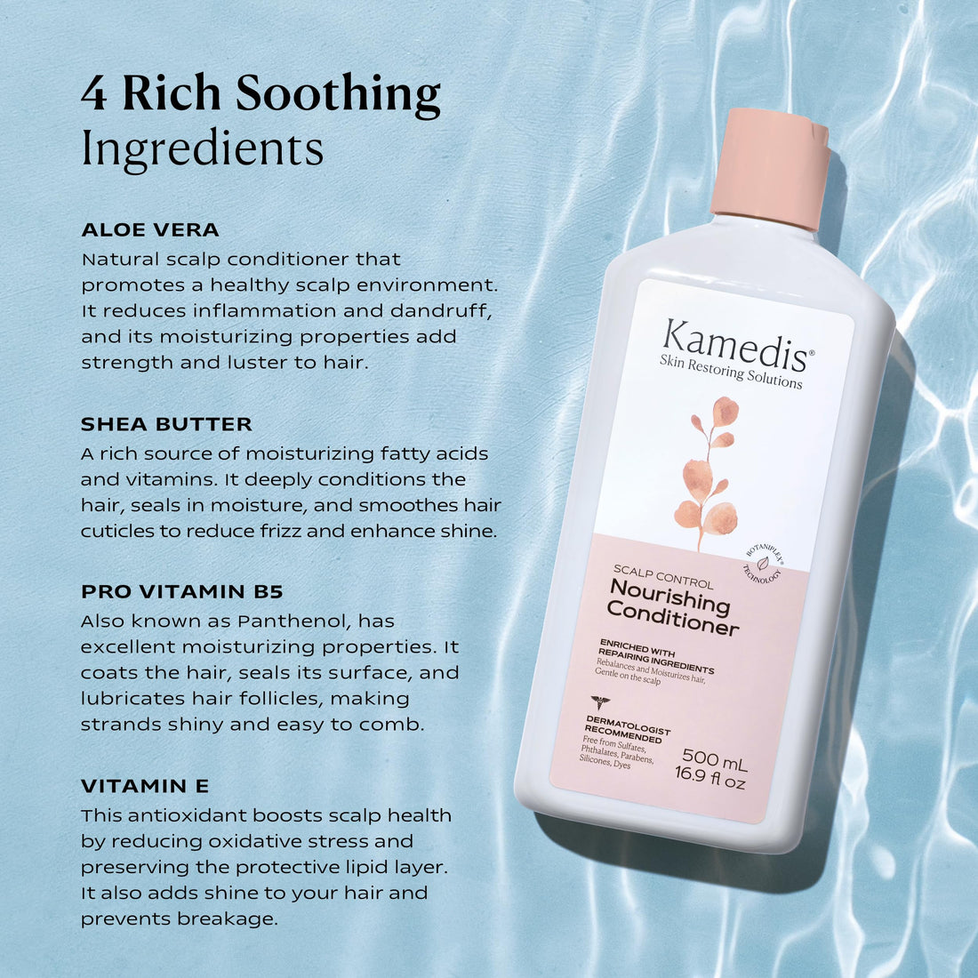 KAMEDIS Hair Conditioner Botanicals-Based. Moisturizer for Dry Damaged Hair & Sensitive Scalp. Strengthens & Nourishes All Hair Types. Contains Shea Butter, Castor Oil & Argan Oil. 16.9 Fl Oz.