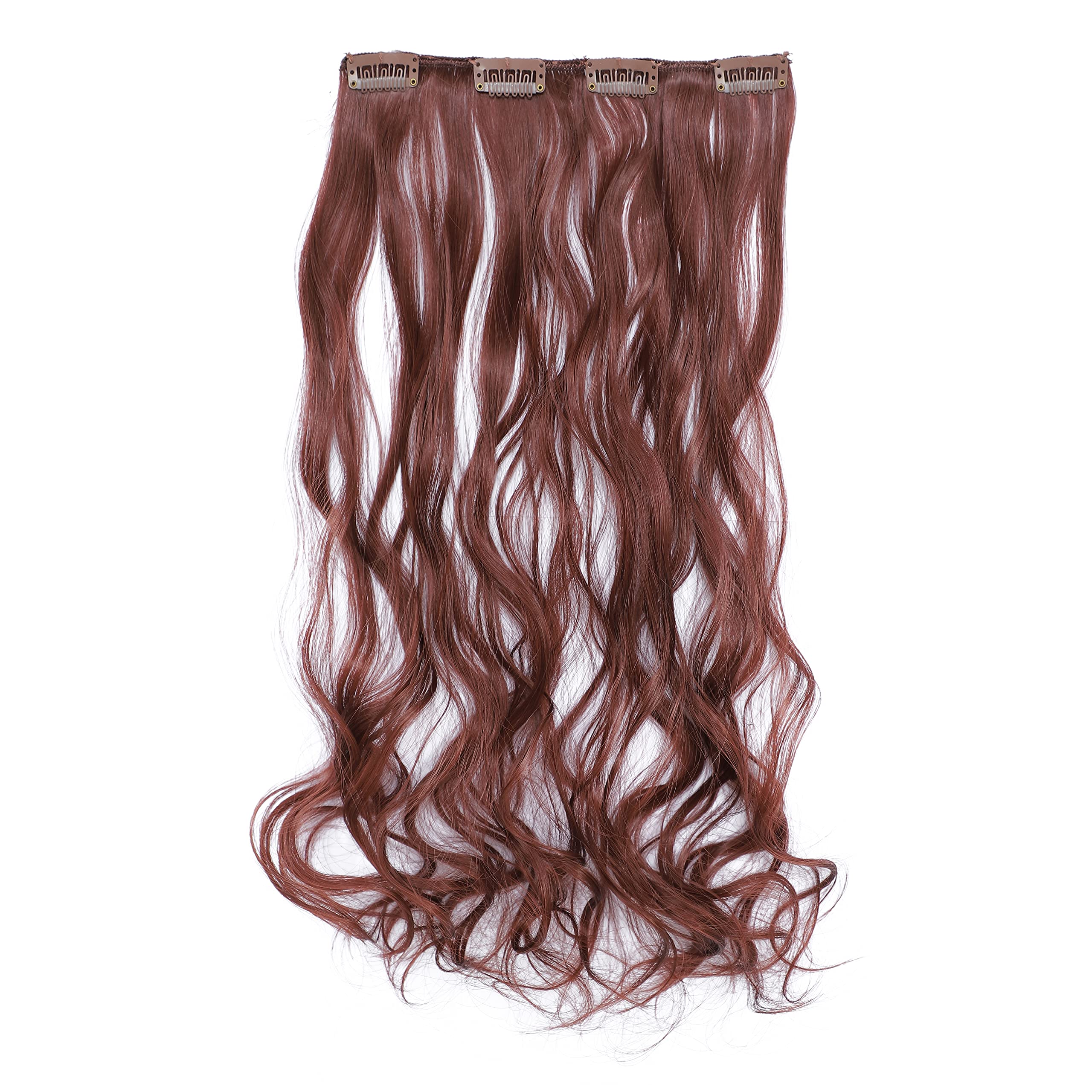 Dark Auburn-33# : SWACC Women 20 Inches Curly Full Head 7 Separate Pieces Heat Resistance Synthetic Hair Clip in Hair Extensions (Dark Auburn-33#)