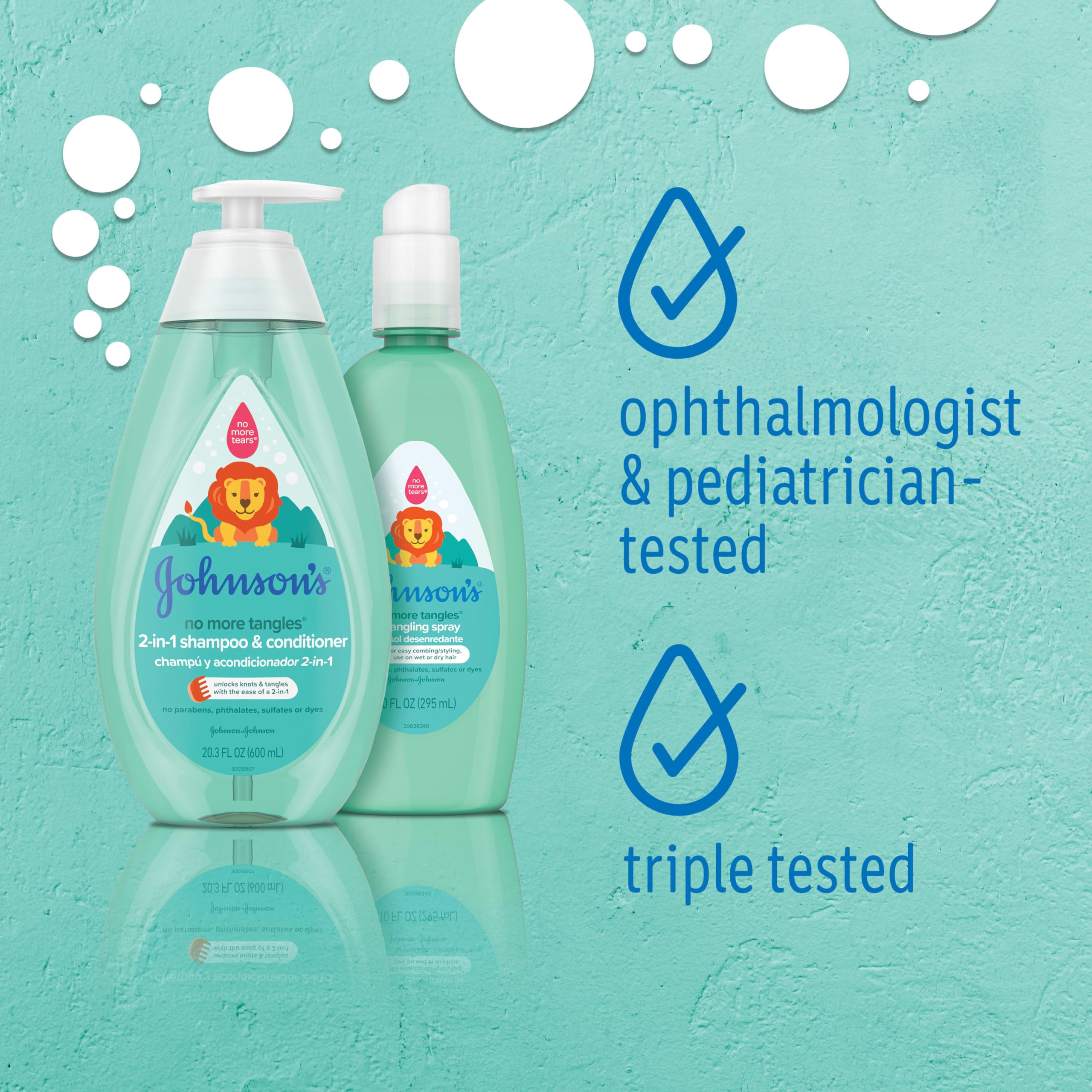 Johnson's Kids No More Tangles 2-in-1 Detangling Shampoo & Conditioner for Kids & Toddlers, Gentle & No More Tears, Hypoallergenic & Free of Parabens, Sulfates & Dyes, 20.3 fl. oz