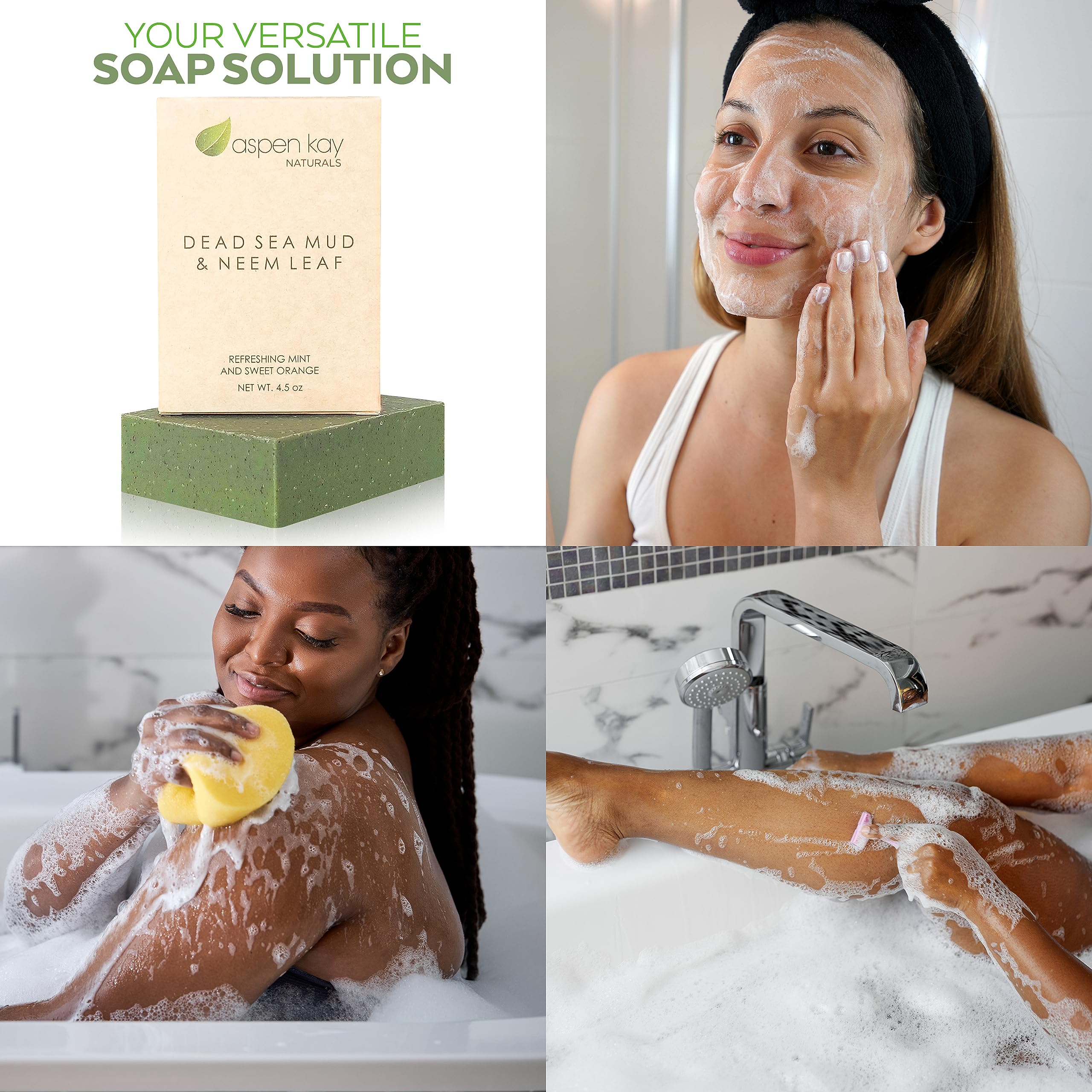 Dead Sea Mud and Neem Soap Bar for Face & Body - Natural and Organic Ingredients – For All Skin Types – Made in the USA 4.5 4oz