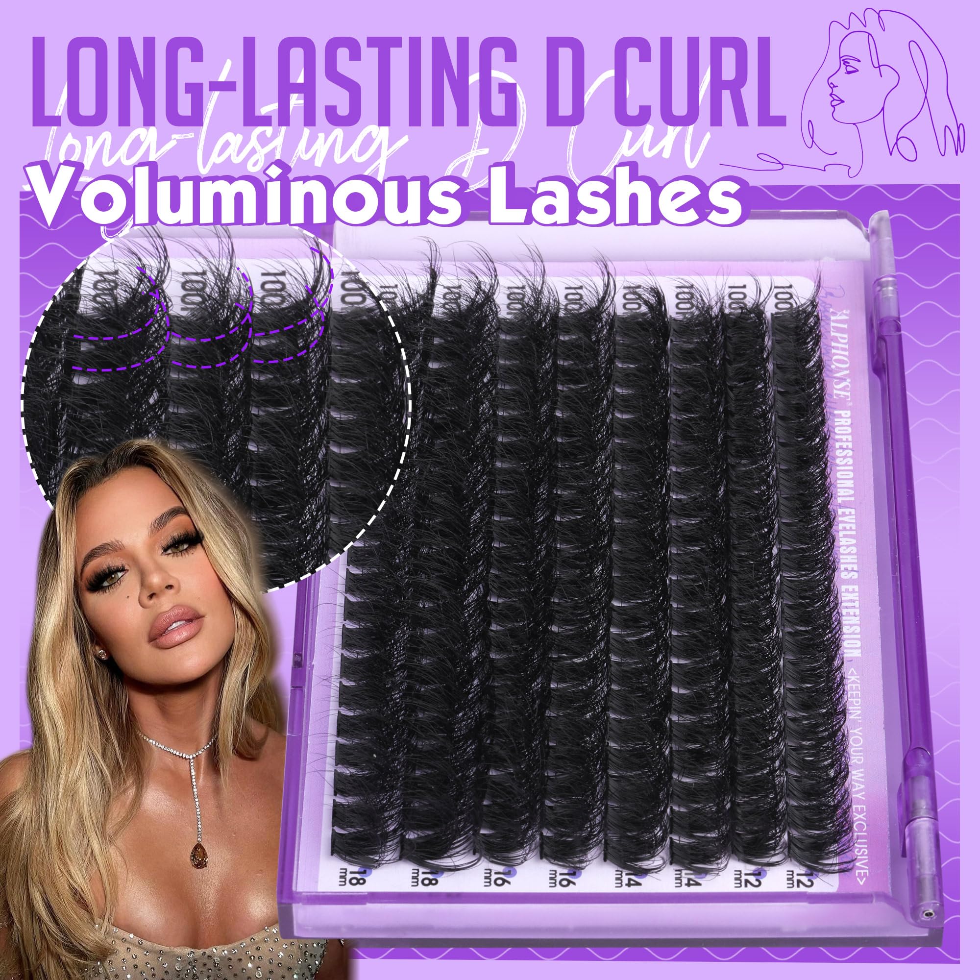 Fluffier Lash Clusters Kit 12-18mm Cluster Eyelash Extensions 100D Volume Individual Lashes Clusters Thick Lash Extension Kit 160pcs pestañas pelo a pelo with tweezers by ALPHONSE