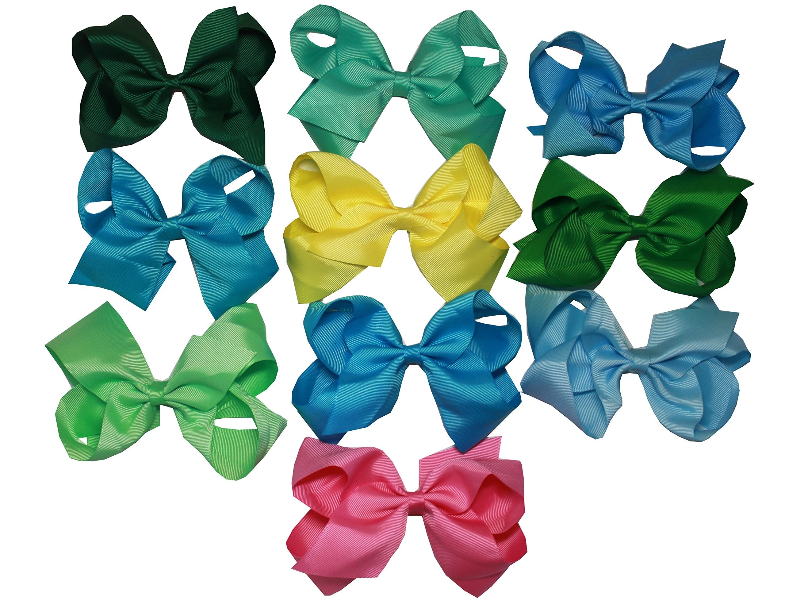 Syleia K&M Large 6 Hair Bows with Alligator Clip Set of 10 (Summer Splash)
