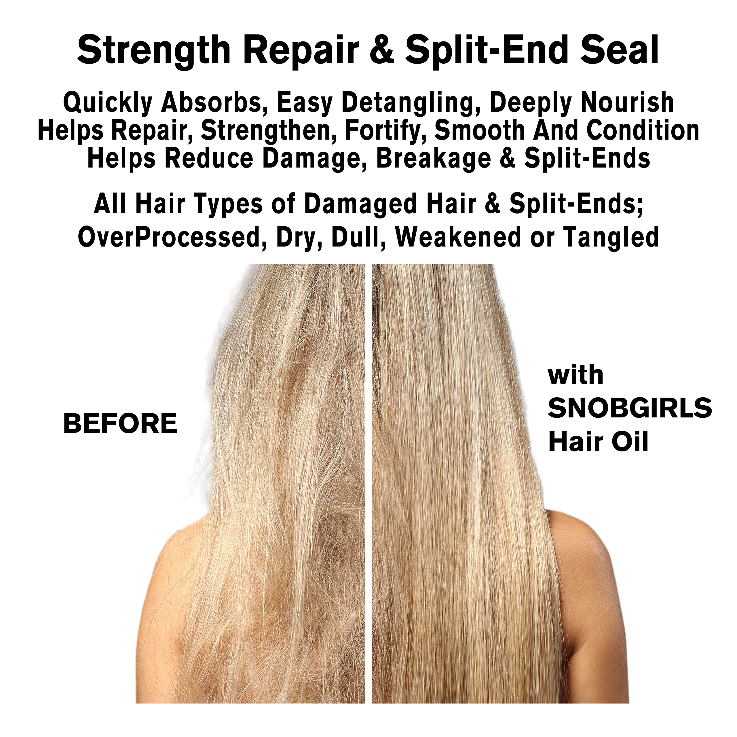 STRONGFORCE Salon Vegan Hair Oil Strengthening & Split End Repair. All Hair Types. Hair serum with Argan Oil, Baobab Oil, Avocado, Moringa, Niacinamide, Biotin & Hair Vitamins. Instant Hair Detangler
