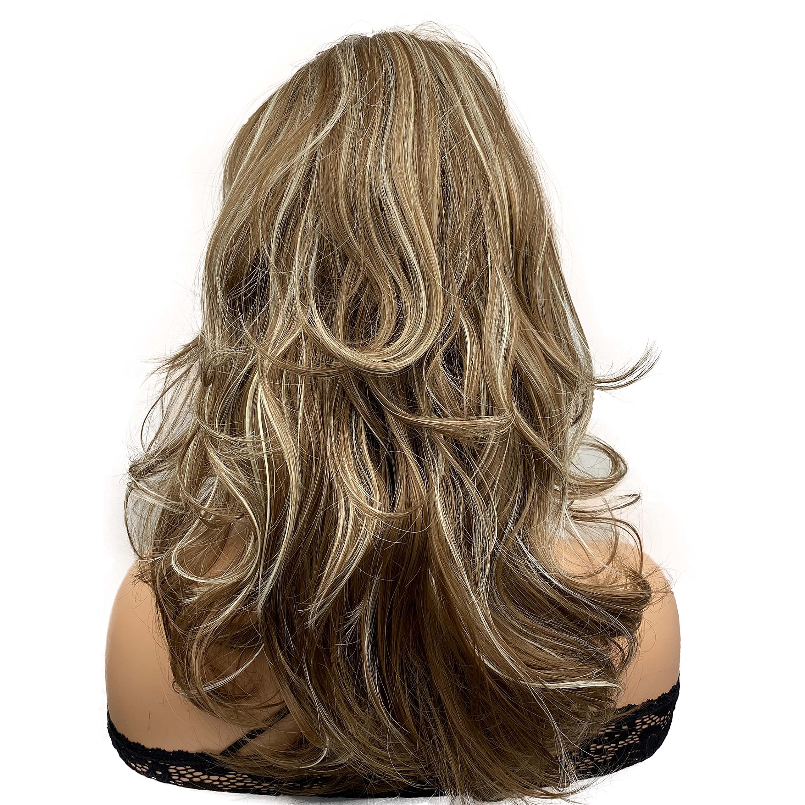 #10-613 Brown: Wiginway Long Wavy Brown Wigs Synthetic Wigs Women Wigs Natural Looking Air Bangs Wigs 14 Inch(Brown Mixed Color#10-613)