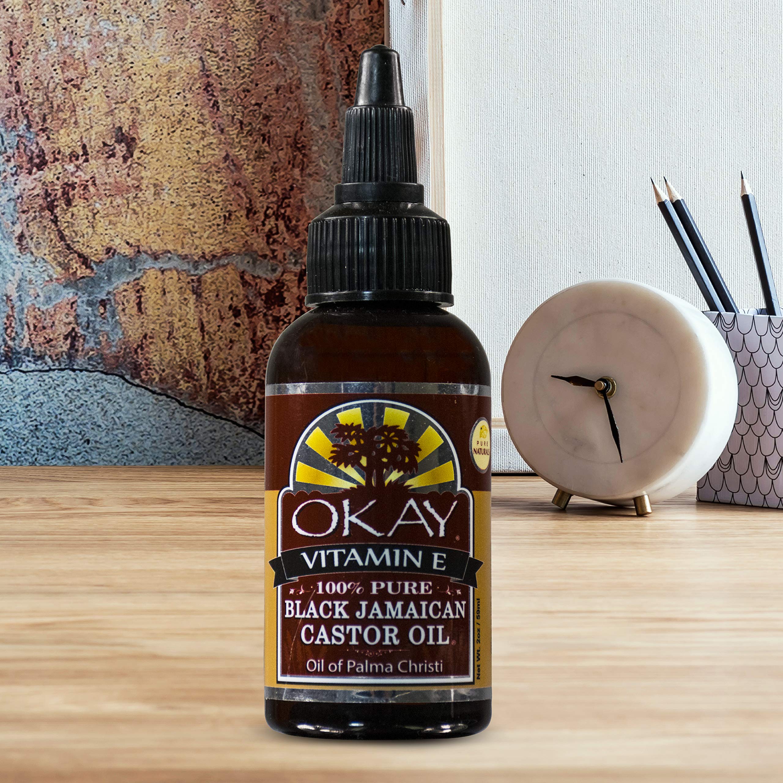 Okay Black Jamaican Castor Oil with Vitamin E and Panthenol, 2 Ounce