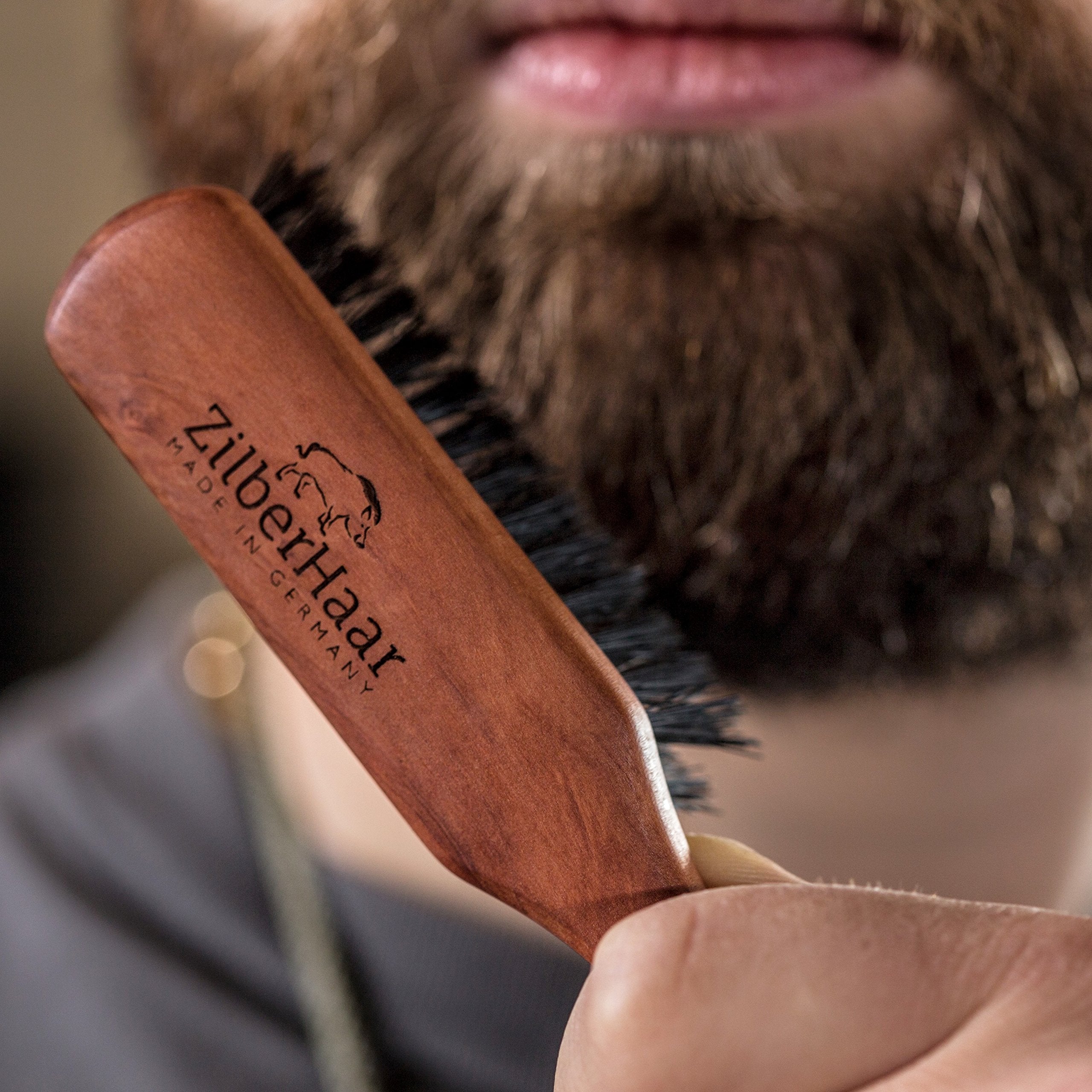 ZilberHaar Beard Brush (Soft Bristles) | 100% Boar Bristle & German Pearwood | Works With All Beard Balms & Oils | Made in Germany