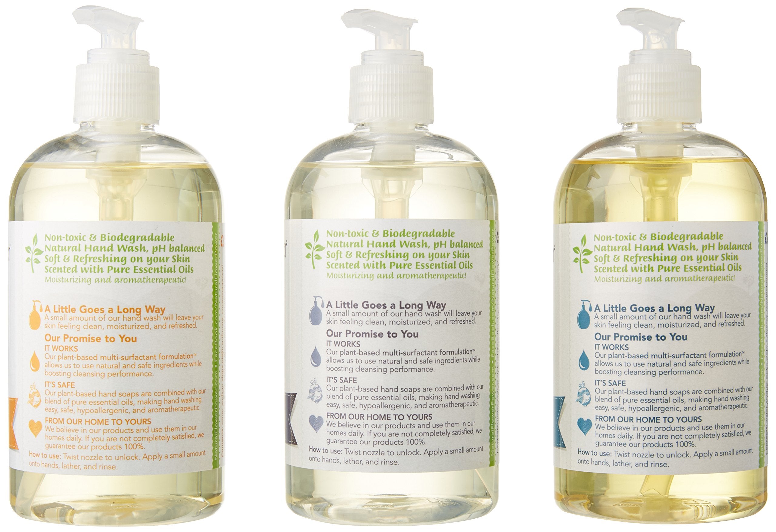 Natural Flower Power - Natural Liquid Hand Soap Variety Pack (Citrus & Spice, Lavender, and Lemongrass), pH Balanced, Pure Essential Oils, Soft and Moisturizing, Sulfate Free - 12 Ounce (Pack of 3)