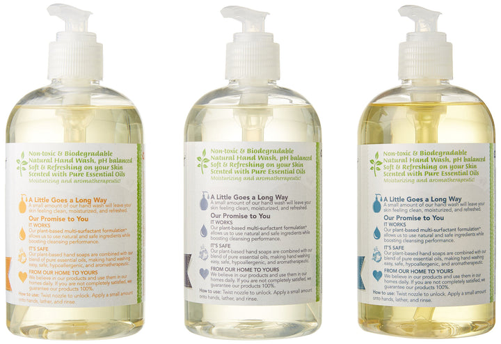 Natural Flower Power - Natural Liquid Hand Soap Variety Pack (Citrus & Spice, Lavender, and Lemongrass), pH Balanced, Pure Essential Oils, Soft and Moisturizing, Sulfate Free - 12 Ounce (Pack of 3)