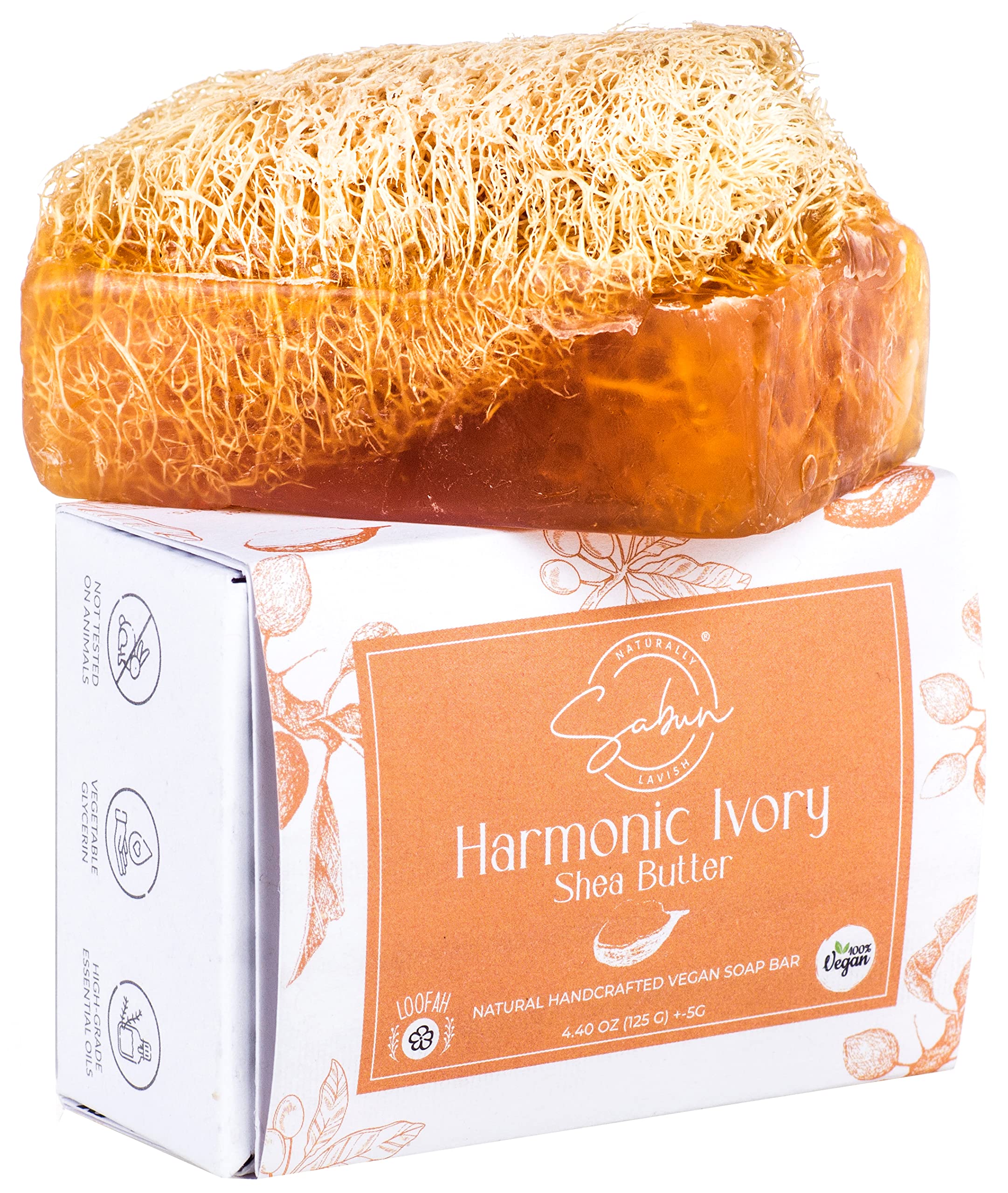 Shea Butter Moisturizer Soap - Natural Exfoliating Loofah Soap Bar - Smells Like Light Nutty Cream - Handmade with Shea Butter, Jojoba Oil, Witch Hazel - Beauty Bar For Softer Skin [4.40 oz - 125 gr]