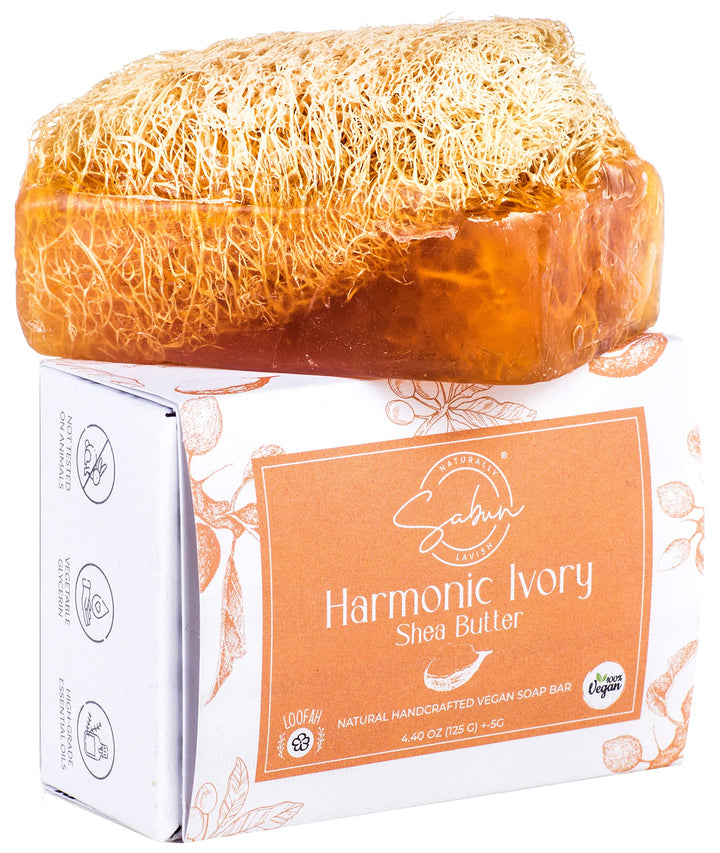 Shea Butter Moisturizer Soap - Natural Exfoliating Loofah Soap Bar - Smells Like Light Nutty Cream - Handmade with Shea Butter, Jojoba Oil, Witch Hazel - Beauty Bar For Softer Skin [4.40 oz - 125 gr]