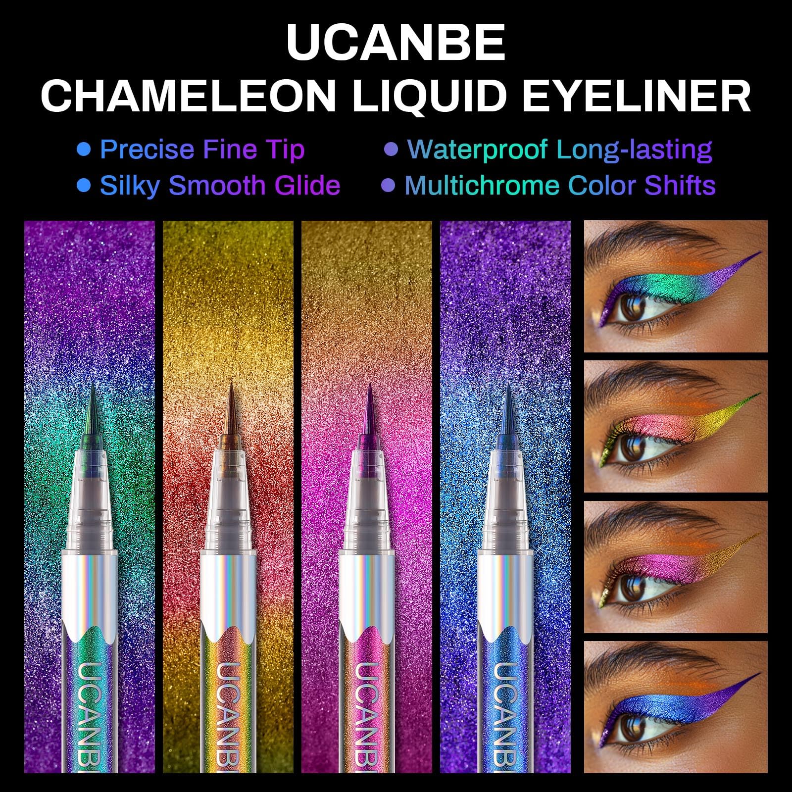 UCANBE Chameleon Liquid Eyeliner - Blue Purple, Multi-Chrome Metallic Shift Eyeliner, Waterproof Glitter Eyeliner with Soft Fine Tip for Multi-Dimensional Eye Looks