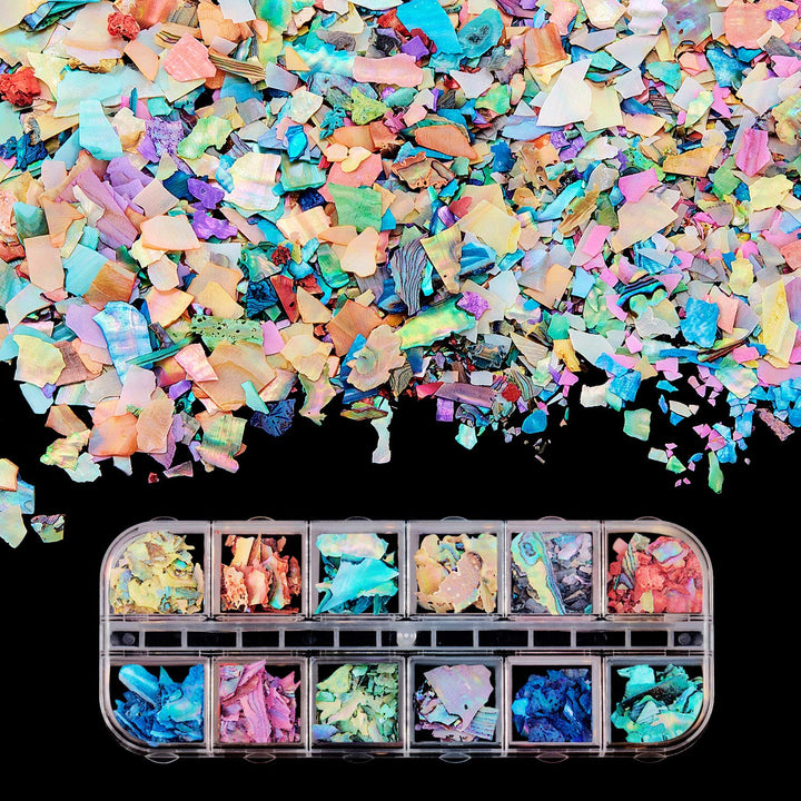 36 Boxes Irregular Seashell Slices Seashell Nail Glitter Sequins 3D Laser Nail Flakes Nail Art Decoration for 3D Nail Art Design DIY Decorations, Multicolors