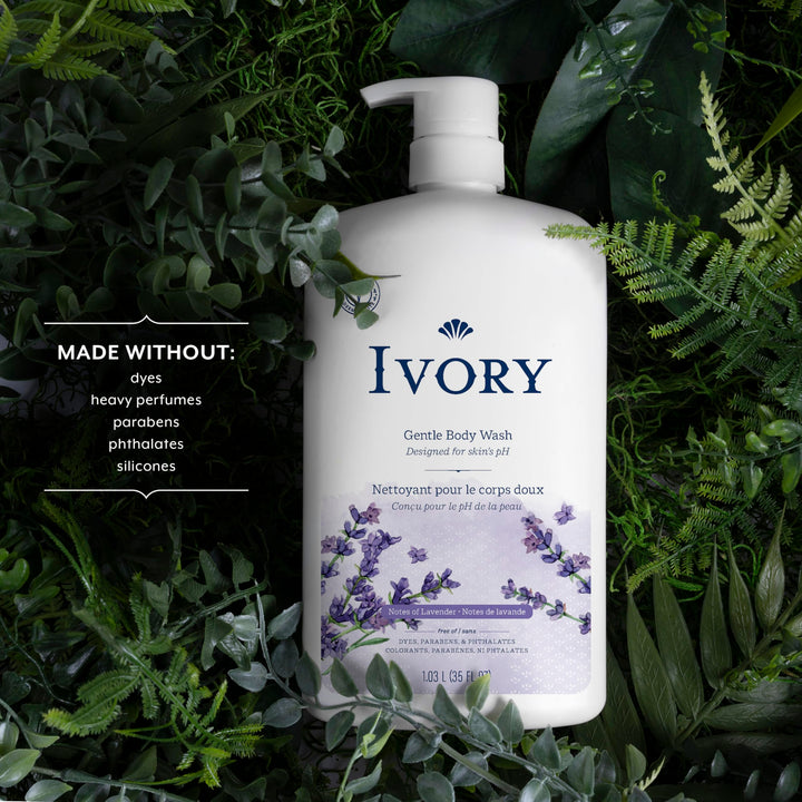 Ivory Body Wash, Designed for the Whole Family, Gentle Formula, Free of Dyes Heavy Perfumes Parabens Phthalates & Silicones, Lavender Scent, 35 oz