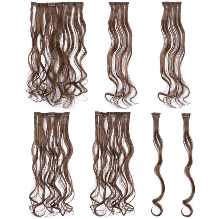 Medium Ash Brown-8# : SWACC Women 20 Inches Curly Full Head 7 Separate Pieces Heat Resistance Synthetic Hair Clip in Hair Extensions (Medium Ash Brown-8#)